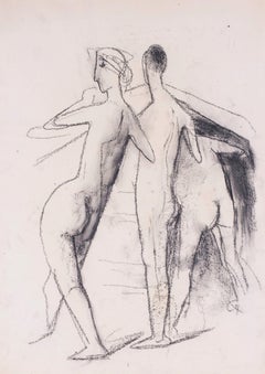 20th Century German Expressionist drawing of bathers by Carl Hofer