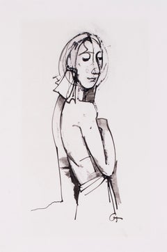 German Expressionist drawing by Carl Hofer of a bather