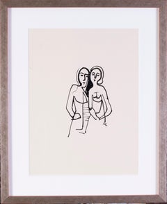 German Expressionist drawing of sisters by Carl Hofer 