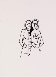 German Expressionist drawing of sisters by Carl Hofer