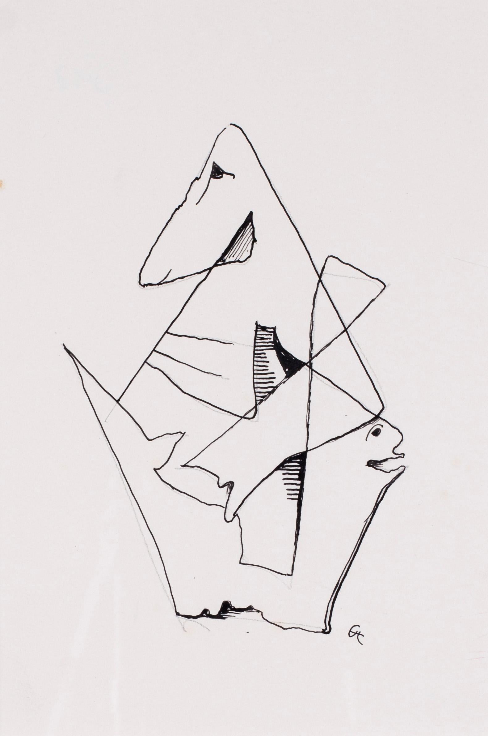 Deutsche expressionistische Zeichnung einer abstrahierten Form von Carl Hofer im Angebot 1