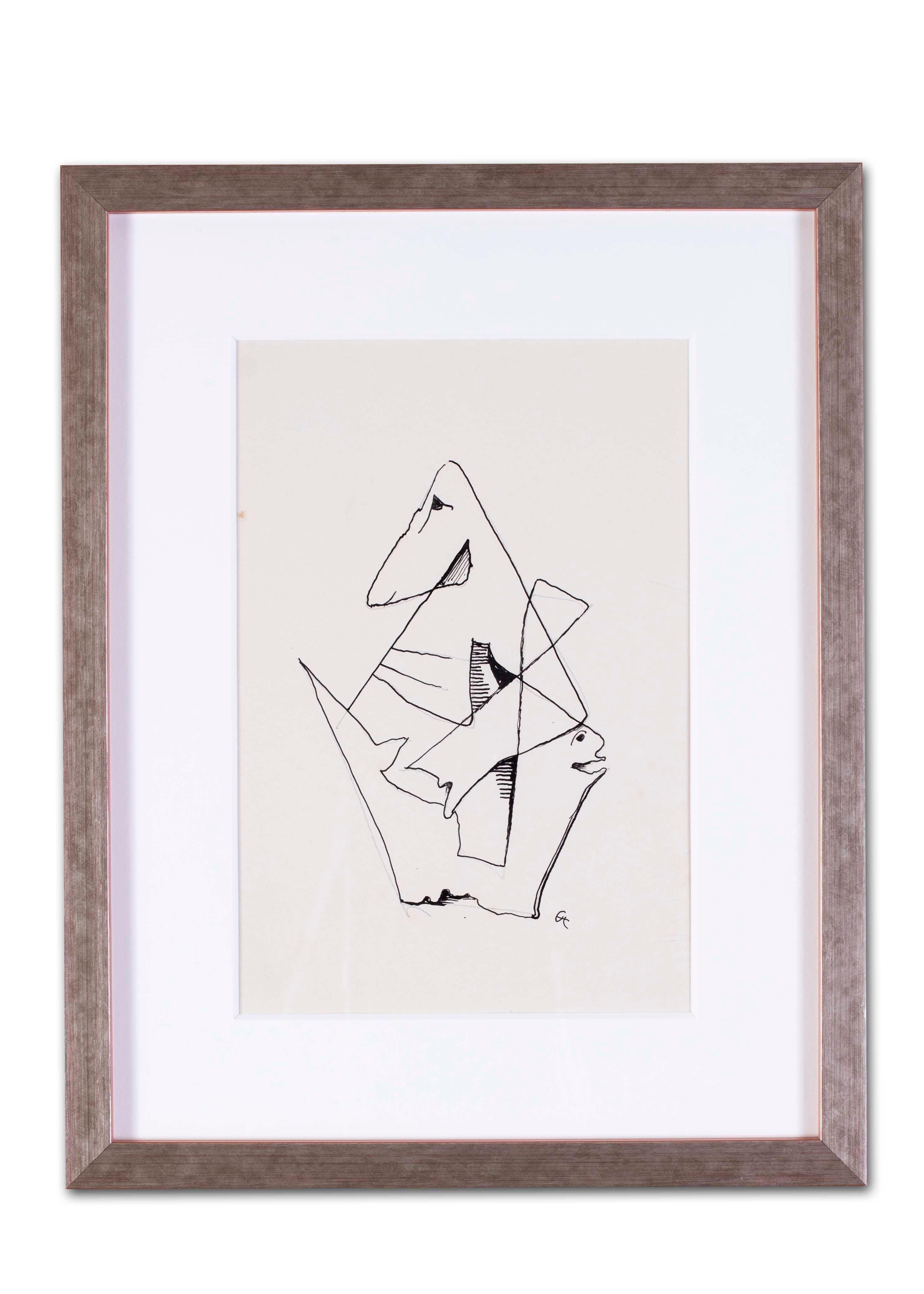 German Expressionist drawing of an abstracted form by Carl Hofer For Sale 7