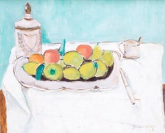 Mid 20th Century French still life oil painting of apples and pears