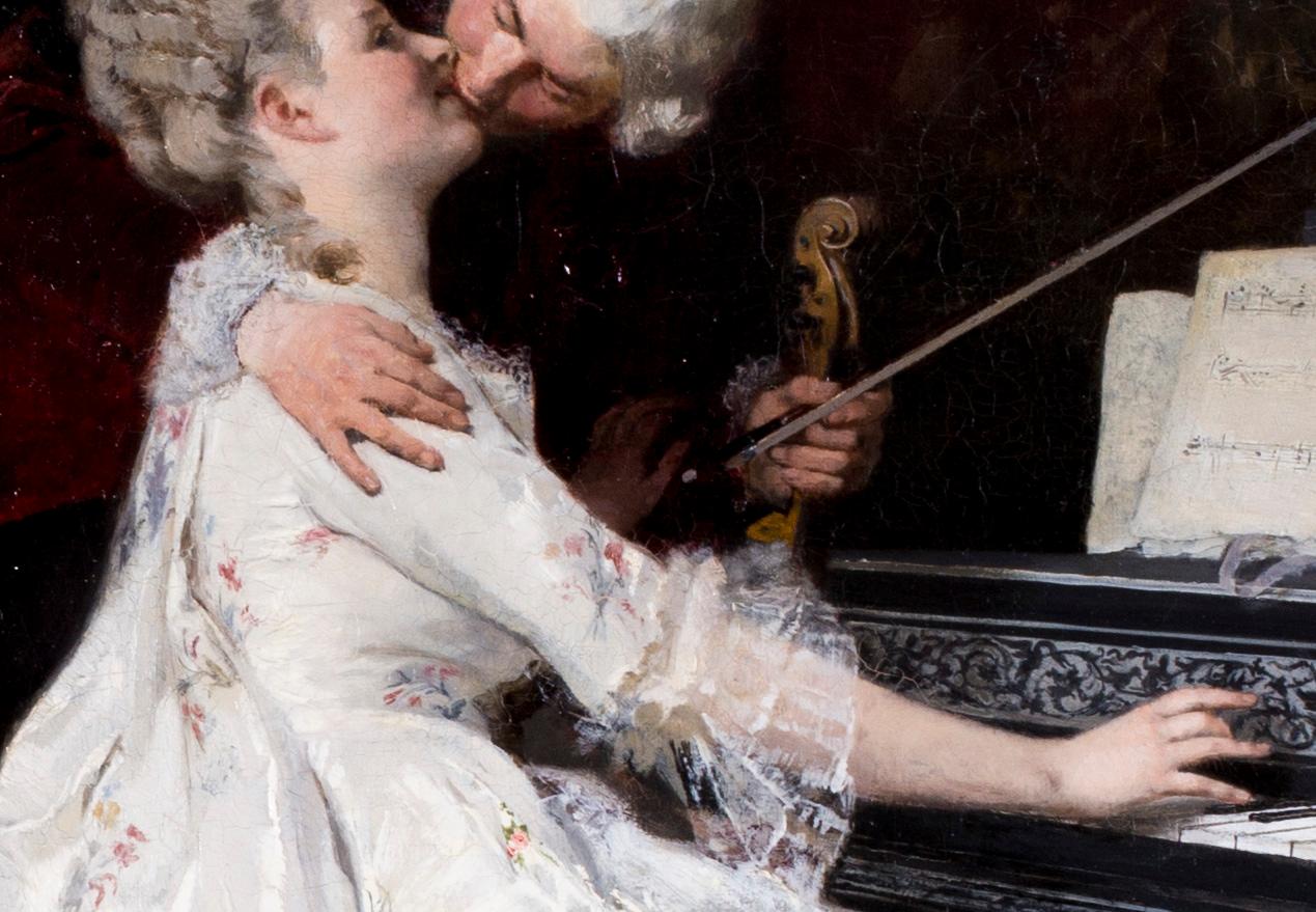 German, 19th Century oil painting of 'A stolen kiss' by Herterich 5