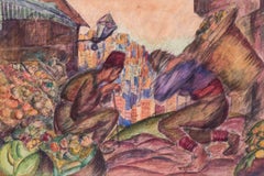 Russisches Aquarell von türkischen Obstverkäufern aus dem frühen 20.