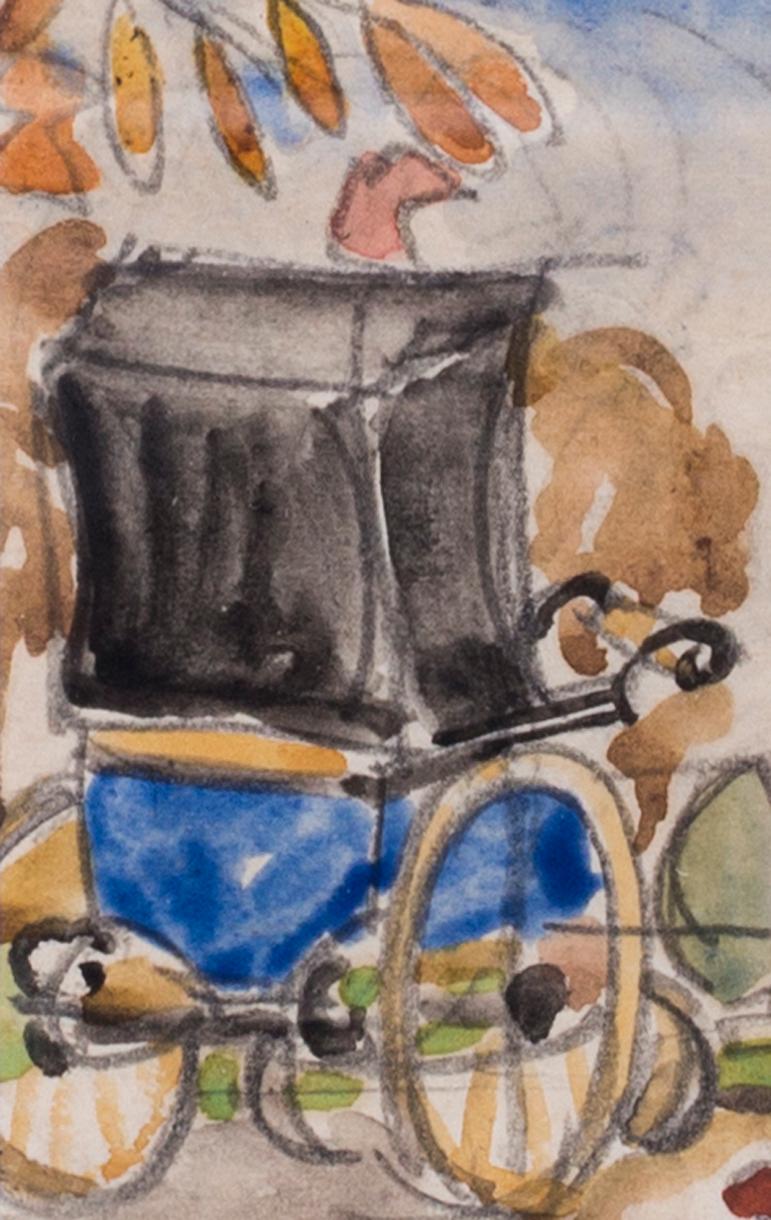 Aquarelle russe Art déco du 20e siècle représentant une nièce dans un parc en vente 1
