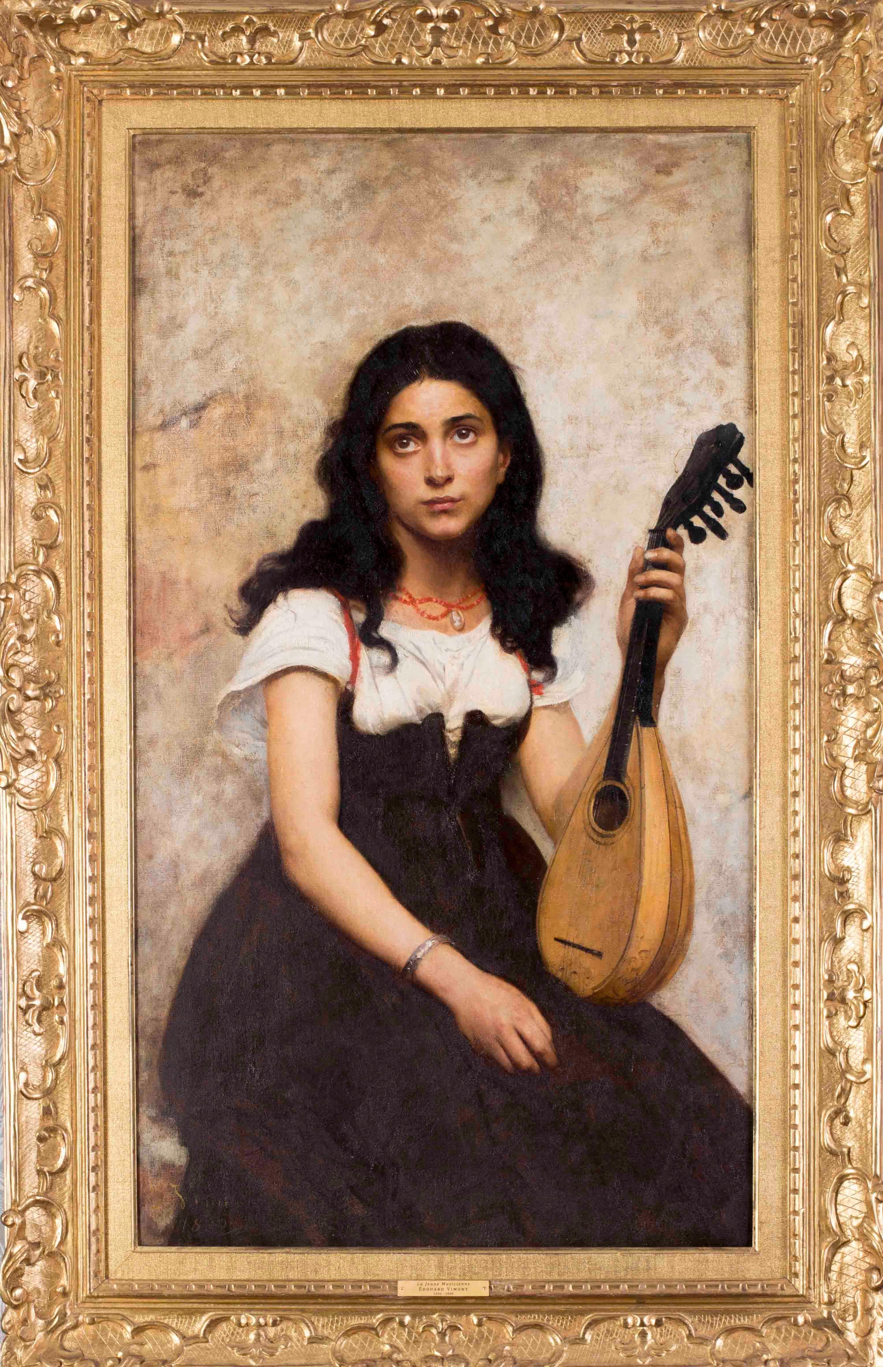 Edouard Vimont Portrait Painting - 19th Century French oil painting of a young musician