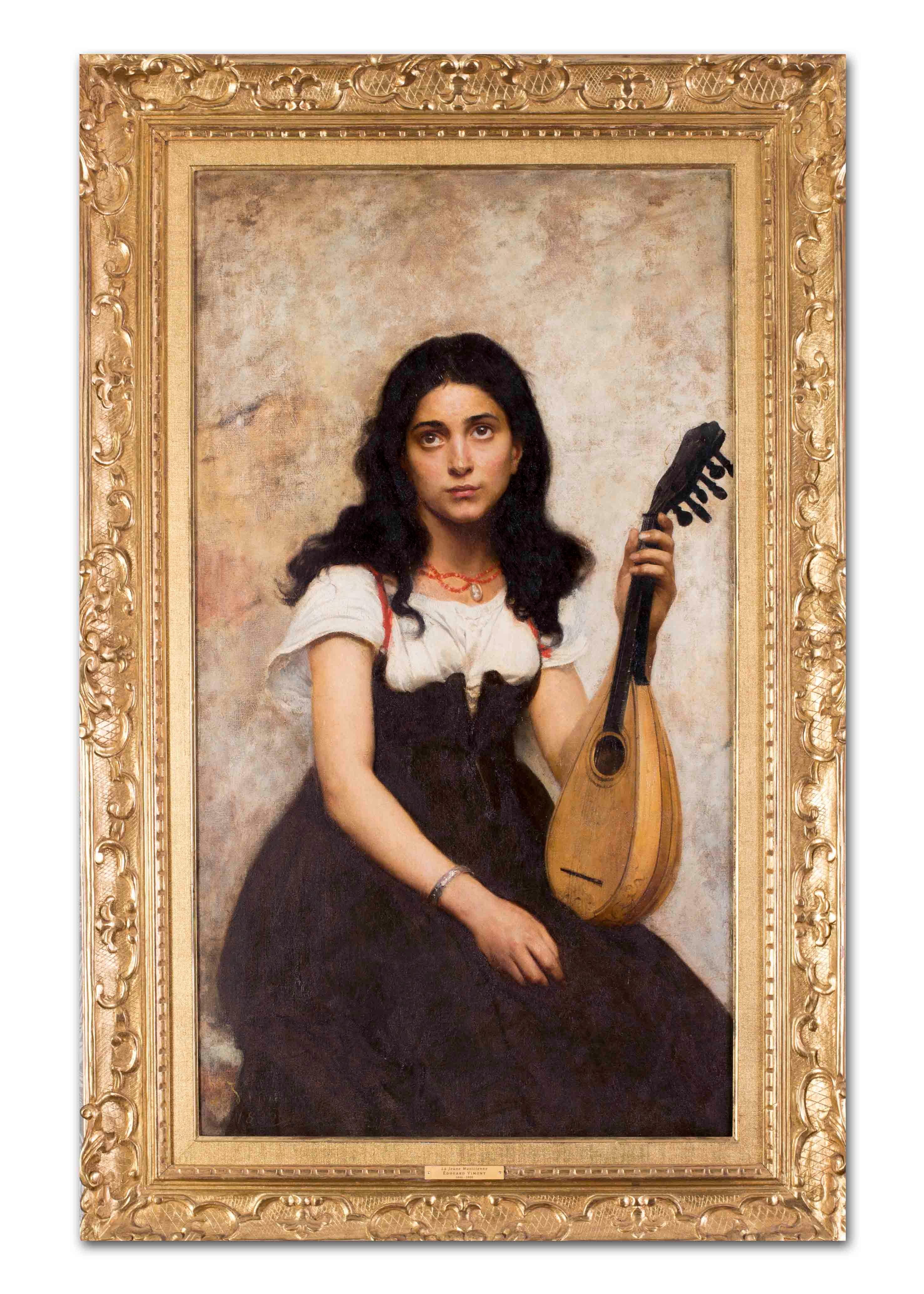 19th Century French oil painting of a young musician 1