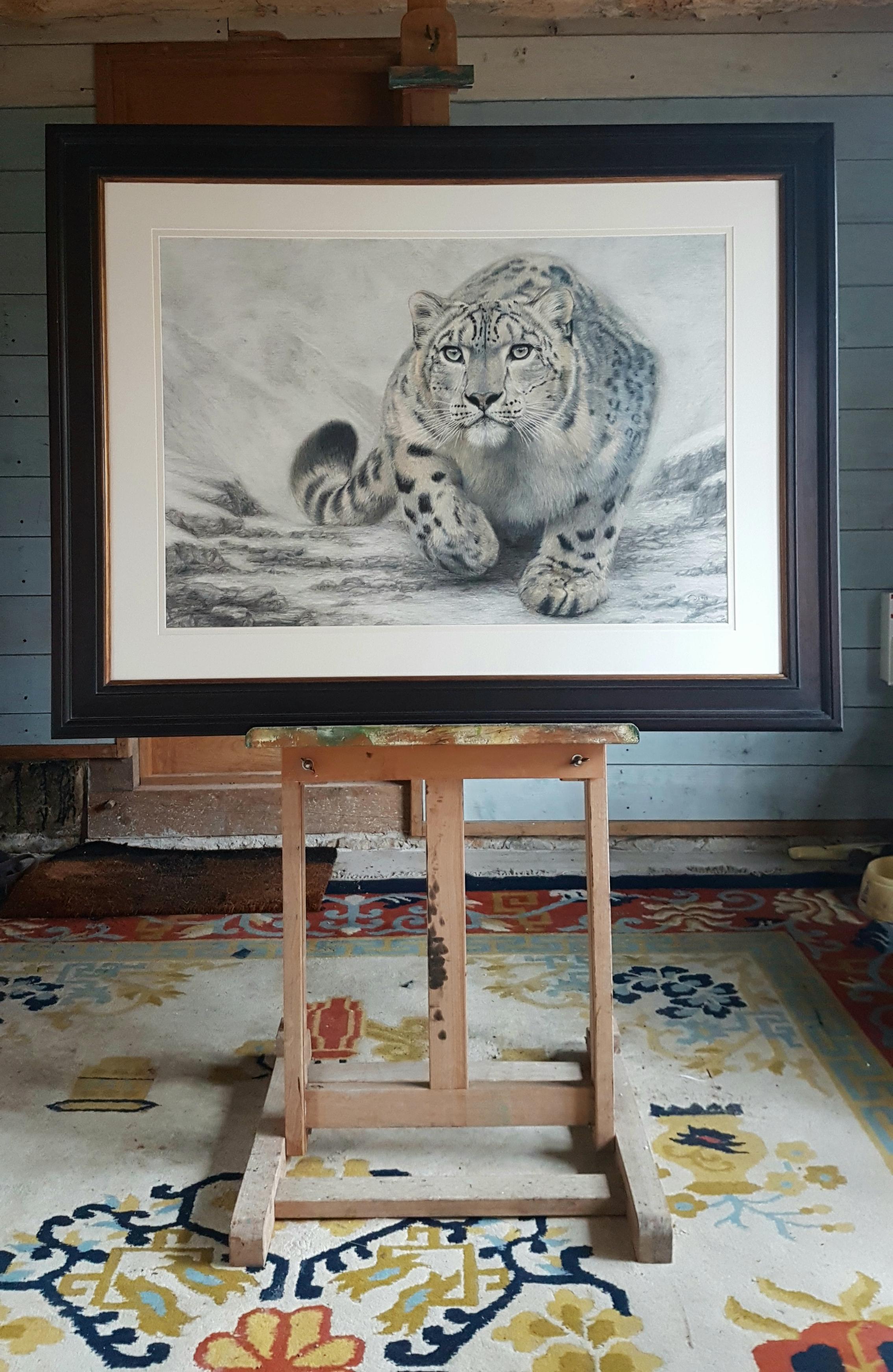 An original drawing of a snow leopard by British born artist Charlotte Williams 3