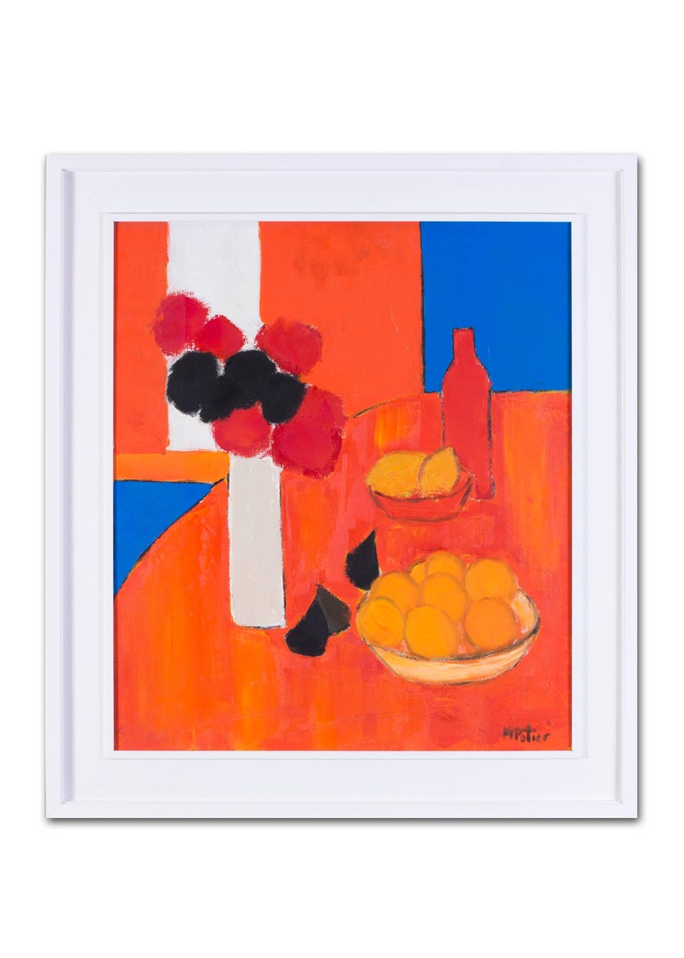 Abstract 20th Century French still life with figs, lemons and a vase of flowers For Sale 3