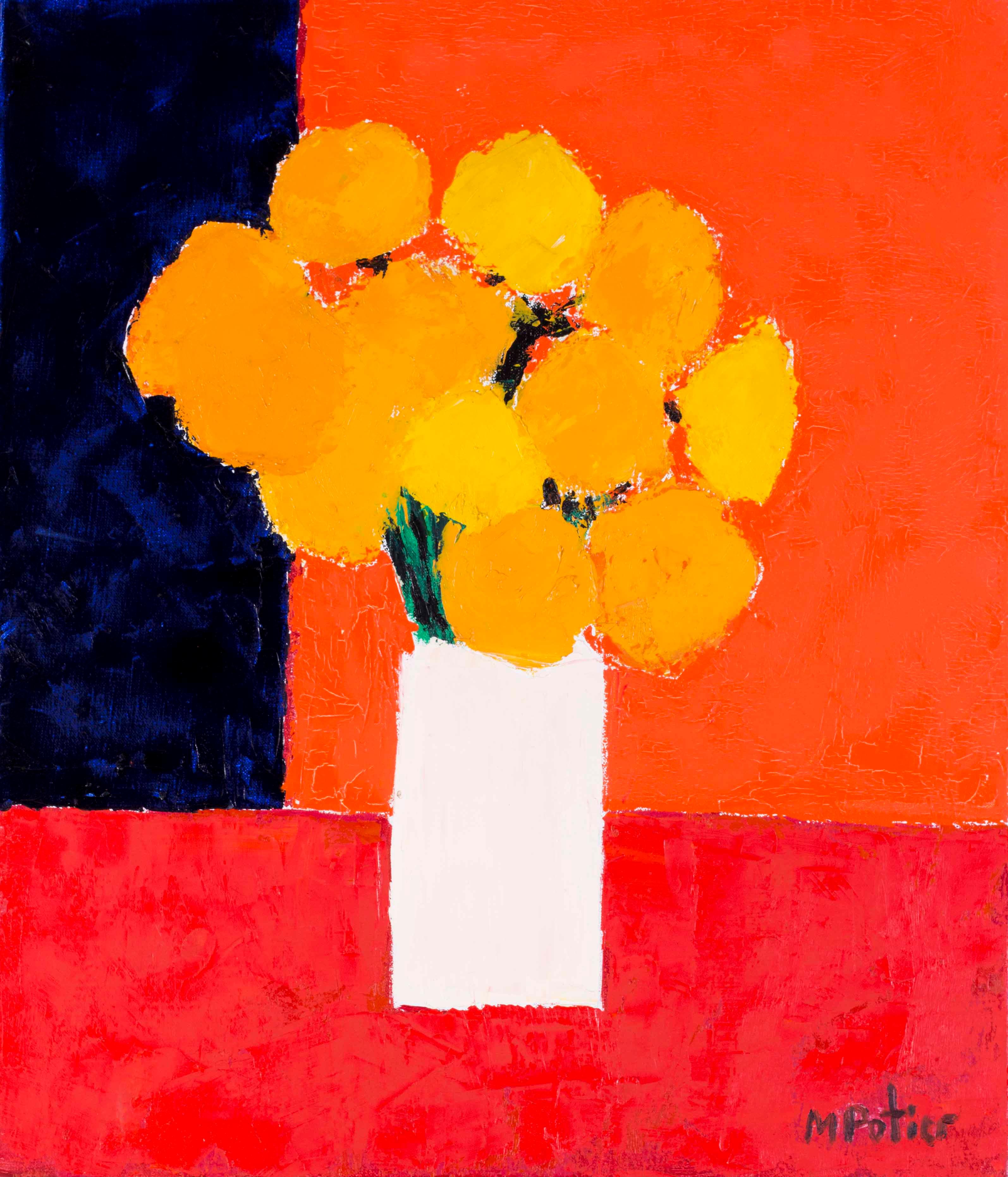 Abstract French 20th Century still life of a vase of flowers - Painting by Maurice Potier