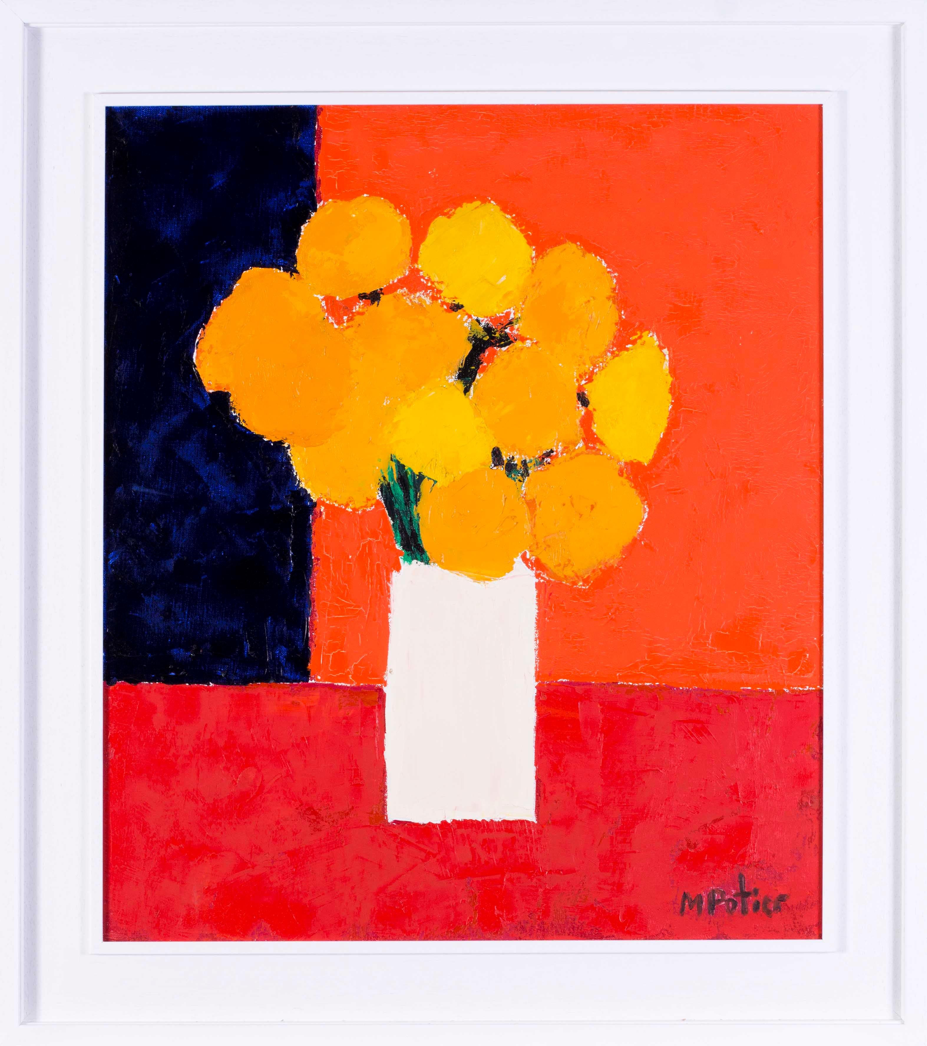 Abstract French 20th Century still life of a vase of flowers