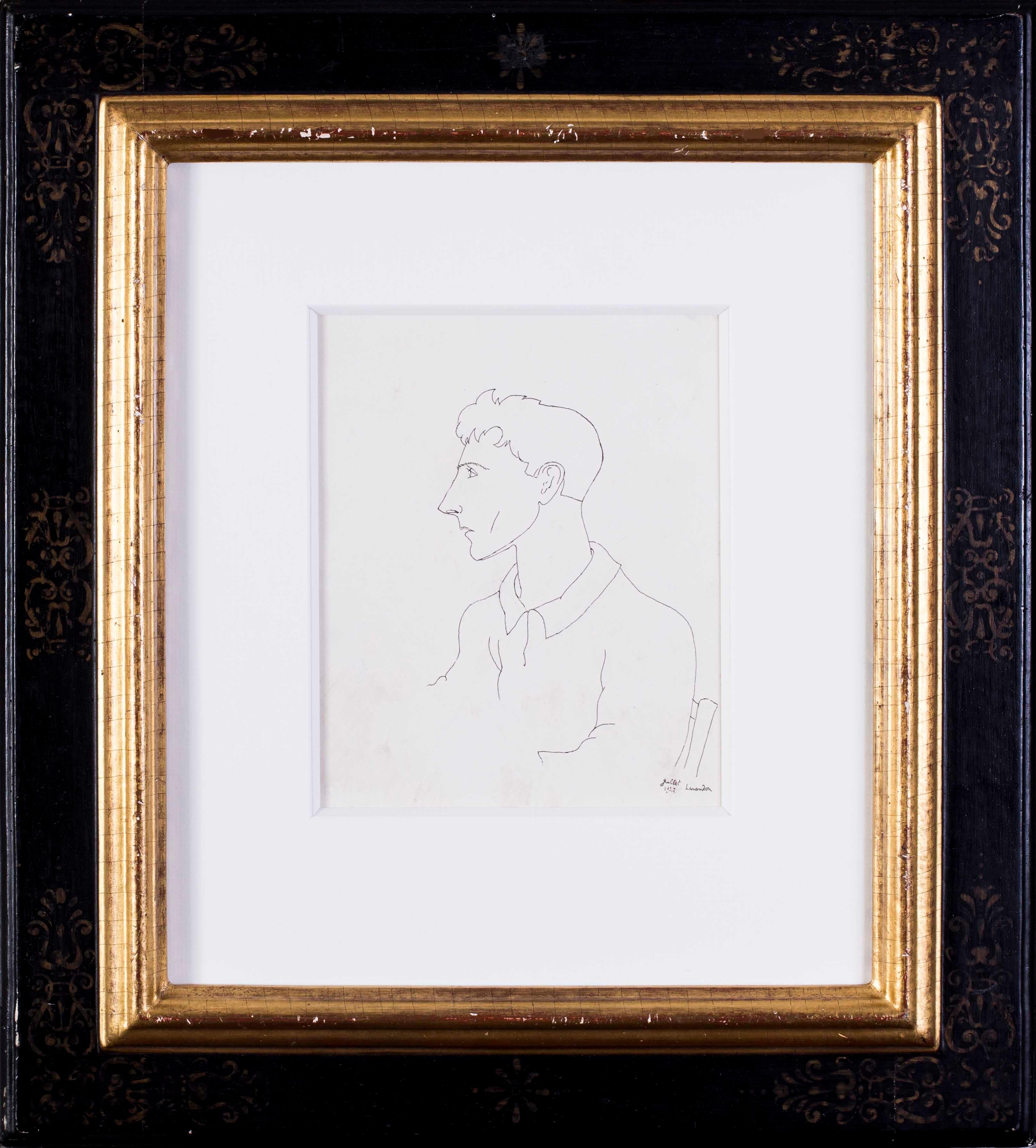 Jean Cocteau (Französisch, 1889 - 1963)
Selbstporträt, Le Voyageur dans les glaces (der Reisende im Eis)
1922 hingerichtet
Bezeichnet und datiert "Juillet 1922, Lavandon" (unten rechts)
Tusche auf Papier
9.1/2 x 7,1/2 Zoll. (24 x 19
