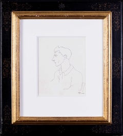 Vintage Early Jean Cocteau, Self Portrait, ink drawing, 1922