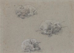 British, 19e siècle, dessin au pastel « Sleeping lambs » d'Albert Goodwin