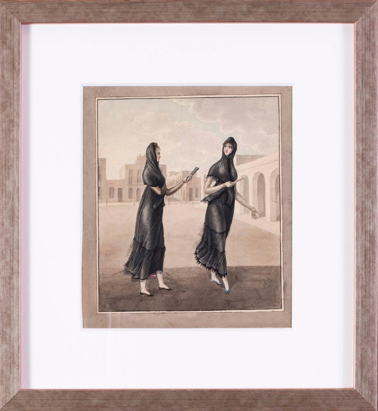 Unknown Figurative Art - Spanish early 19th Century watercolour of women at the market
