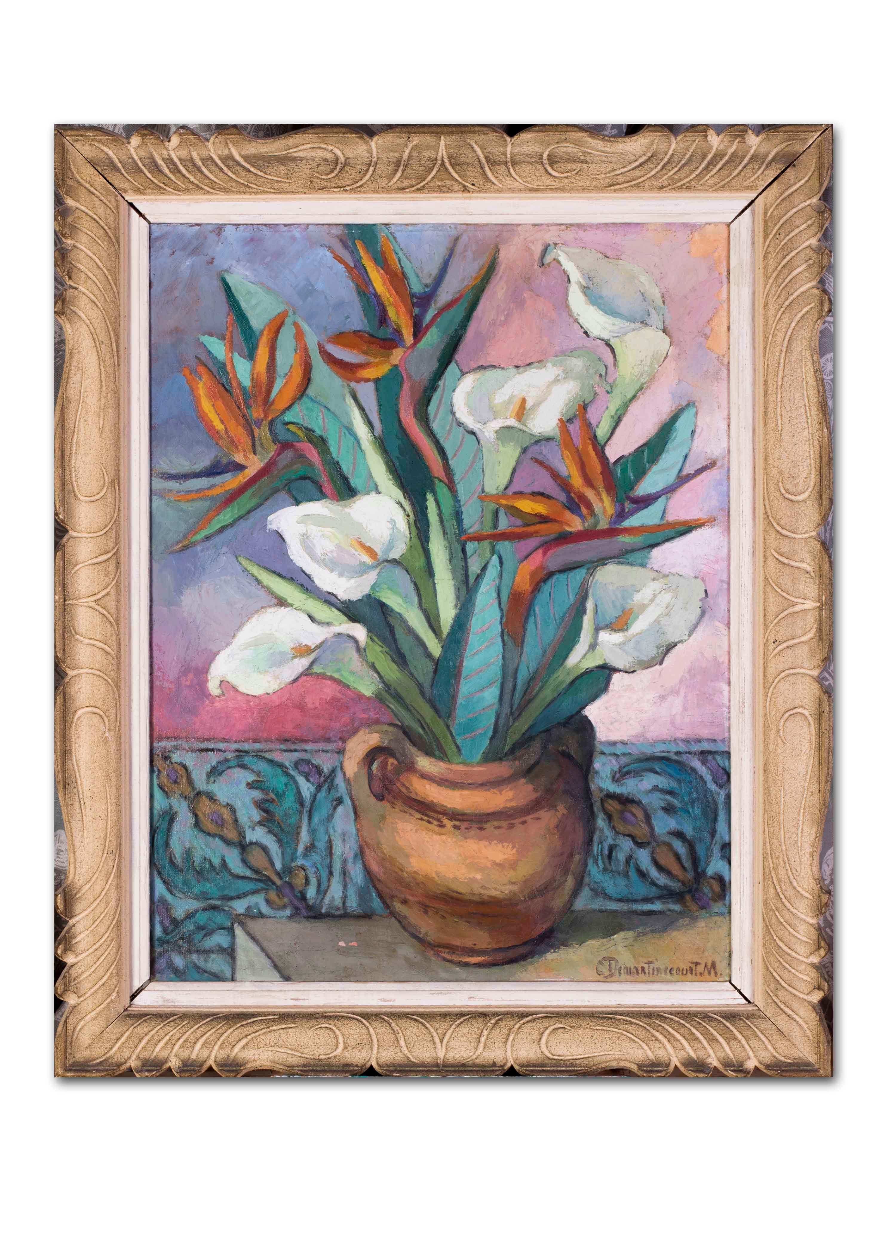 Claire Demartinecourt-Modret (French, 20th Century)
Lilies and Birds of paradise
Oil on canvas, signed ‘C. Demartinecourt. M’ (lower right)
25.5/8 x 19.3/4 in. (65.2 x 50cm.)
