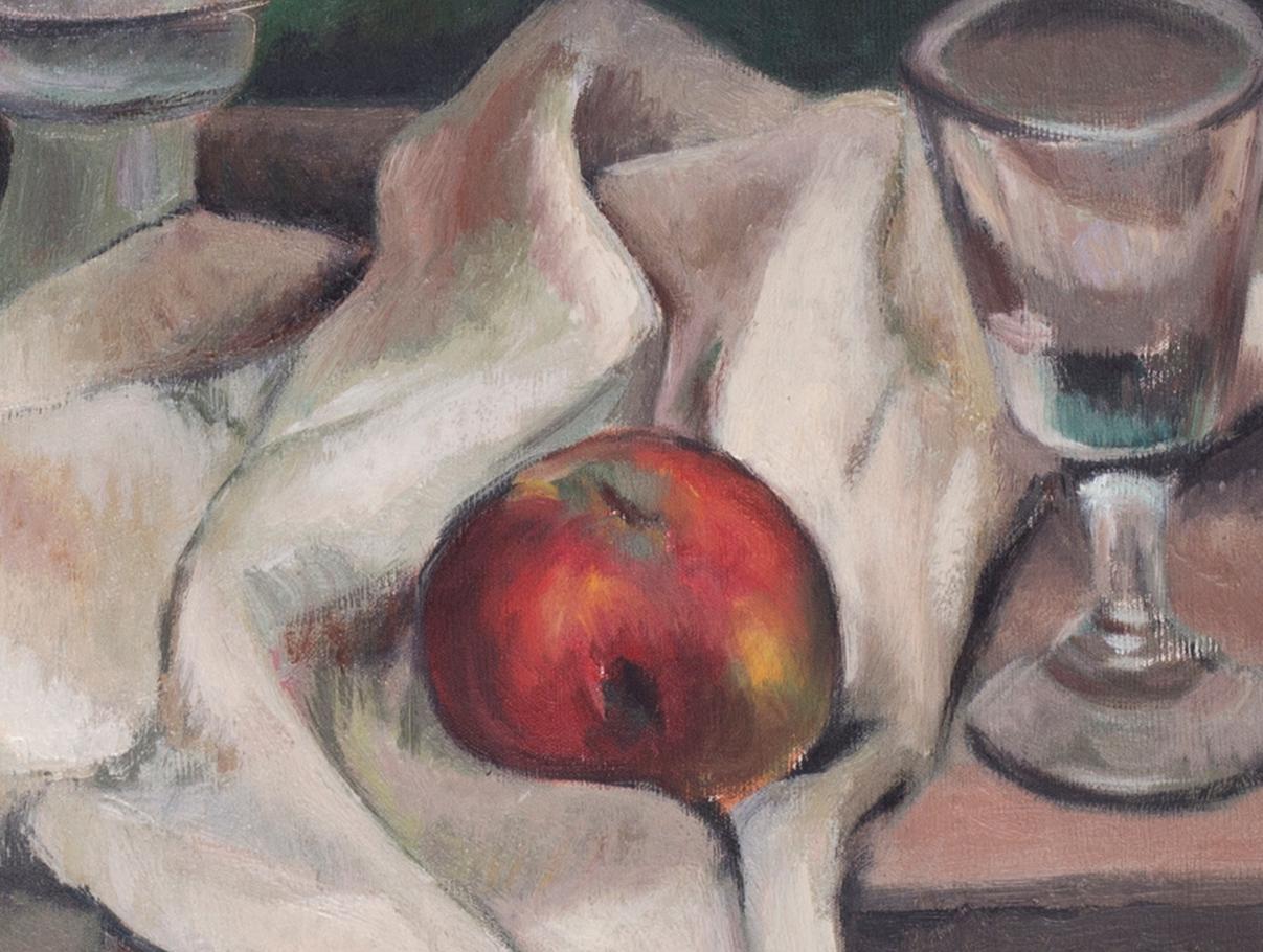 Louise-Jeanne Cottard-Fossey (French 1902-1983)
Still life with apples and wine bottle
Oil on canvas, 
Signed ‘L COTTARD-FOSSEY’ (lower right)
18.1/8 x 21.1/2 in. (46 x 54.7cm.)

Exhibited at the Salon d’Automne in 1943

