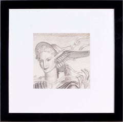 Antique Jean Dupas art deco drawing, 1932 'Tete d’Hermes (Head of Hermes)'