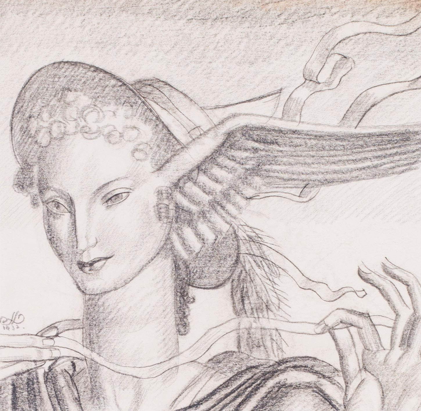 Jean Dupas art deco drawing, 1932 'Tete d’Hermes (Head of Hermes)' 1