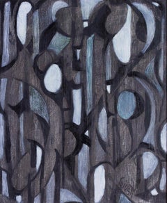 French 20th Century abstract painting by Frederique Giusti 'Erosion II', blacks