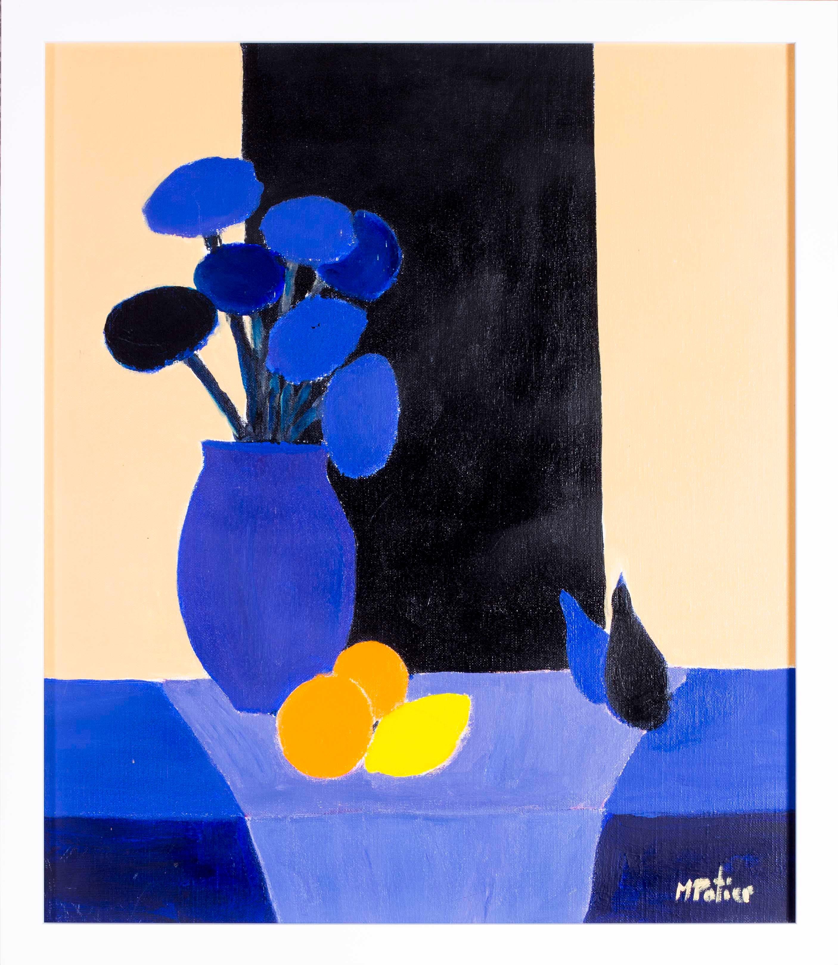 Still-Life Painting Maurice Potier - Nature morte abstraite bleue française du XXe siècle
