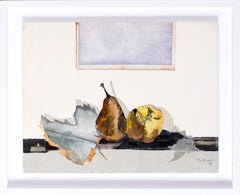 French 20th Century collage on paper of a still life with fruits by Lily Masson