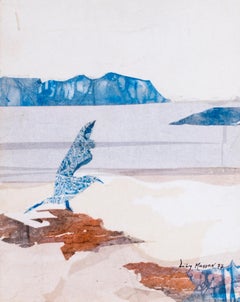 French 20th Century collage artwork by Lily Masson of a bird by the sea