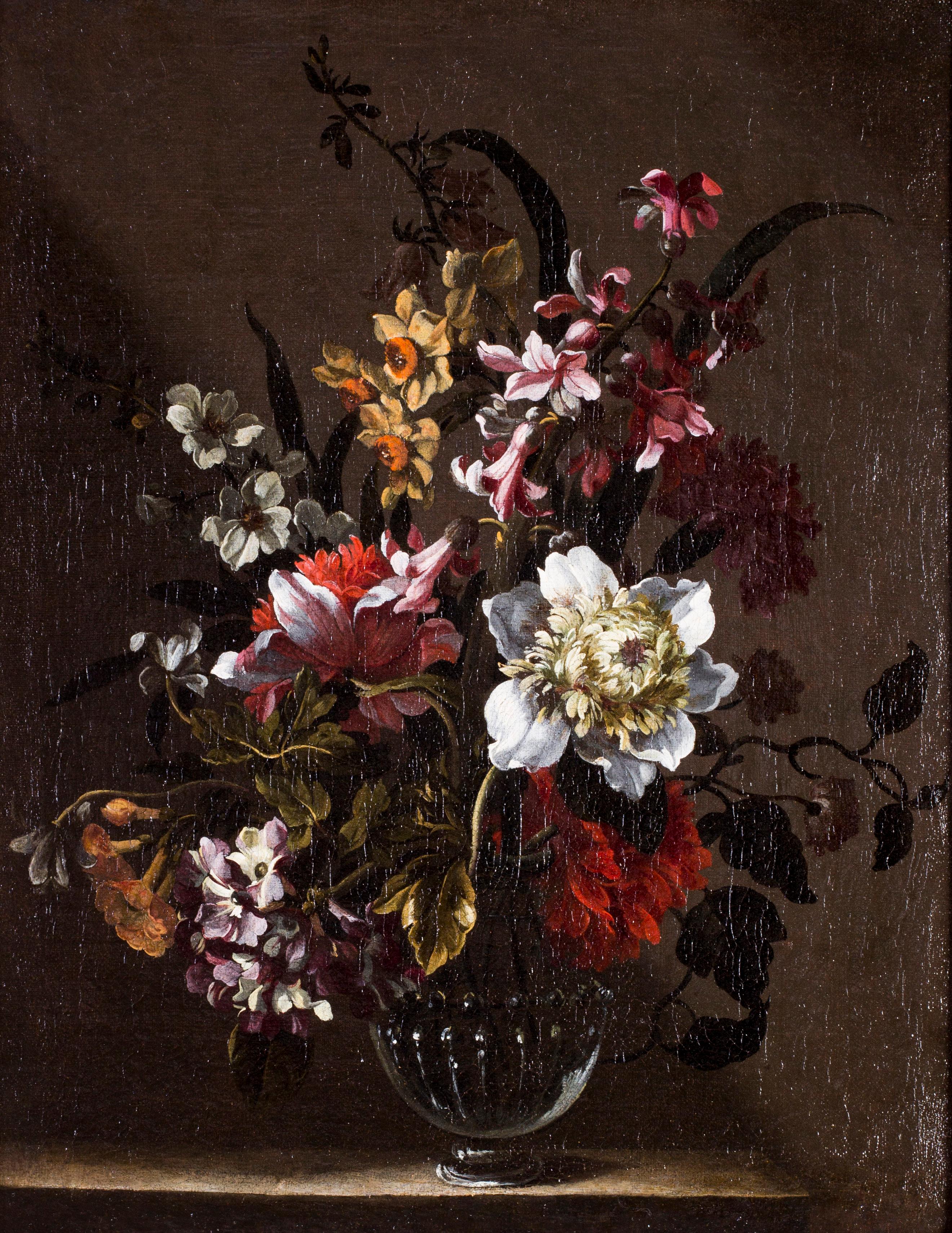 Flemish Old Master oil painting of a still life with flowers in a vase - Painting by Flemish School, 17th Century