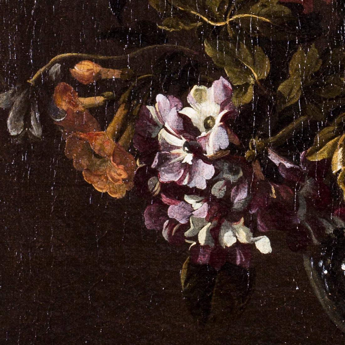 Flämische Schule, 17. Jahrhundert
Narzissen und andere Sommerblumen in einer Glasvase auf einem Sims
Öl auf Leinwand
18.7/8 x 14,3/4 Zoll. (48 x 37,3 cm.)