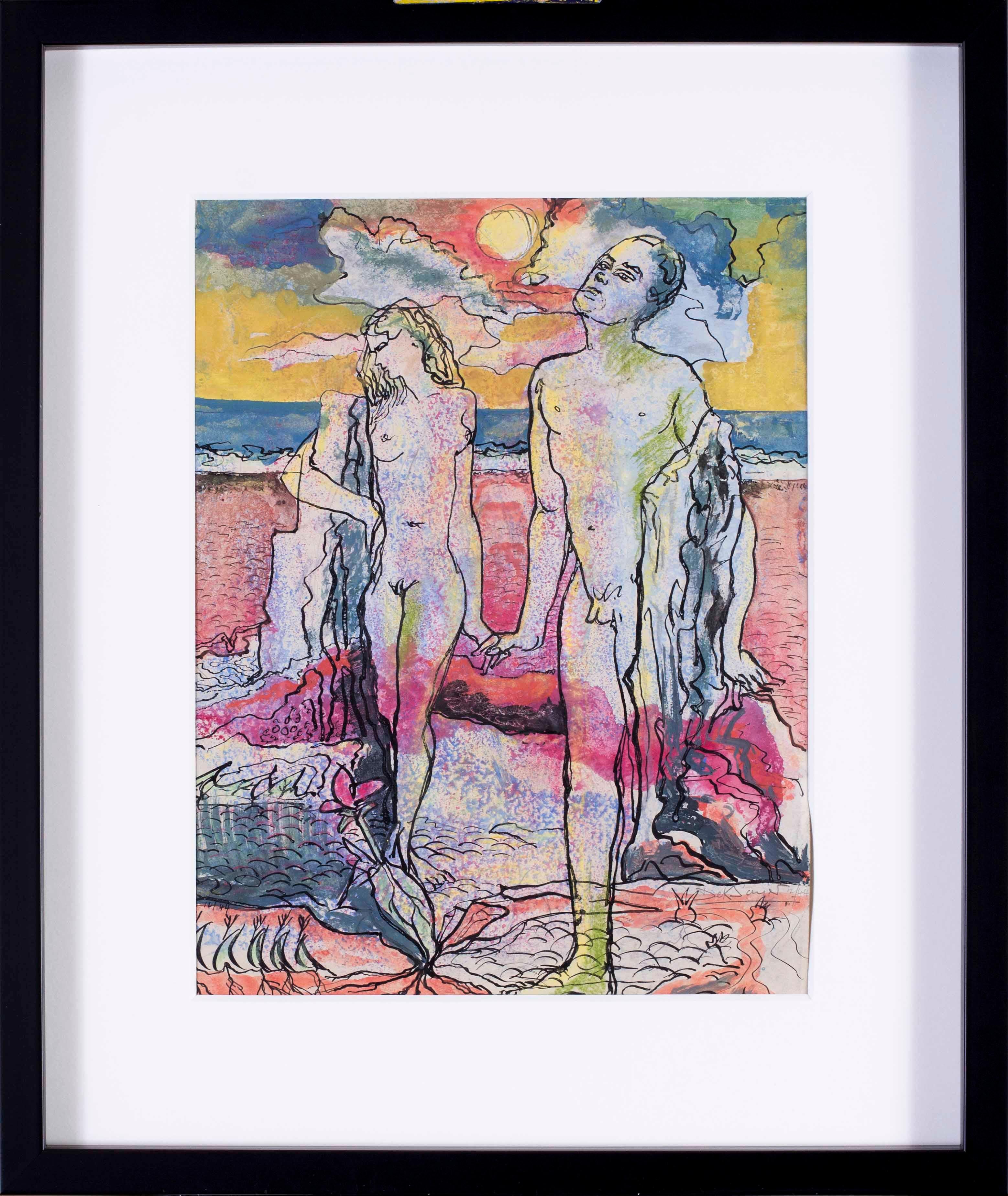 Britisches Aquarell auf Papier des 20. Jahrhunderts „Adam und Eva“