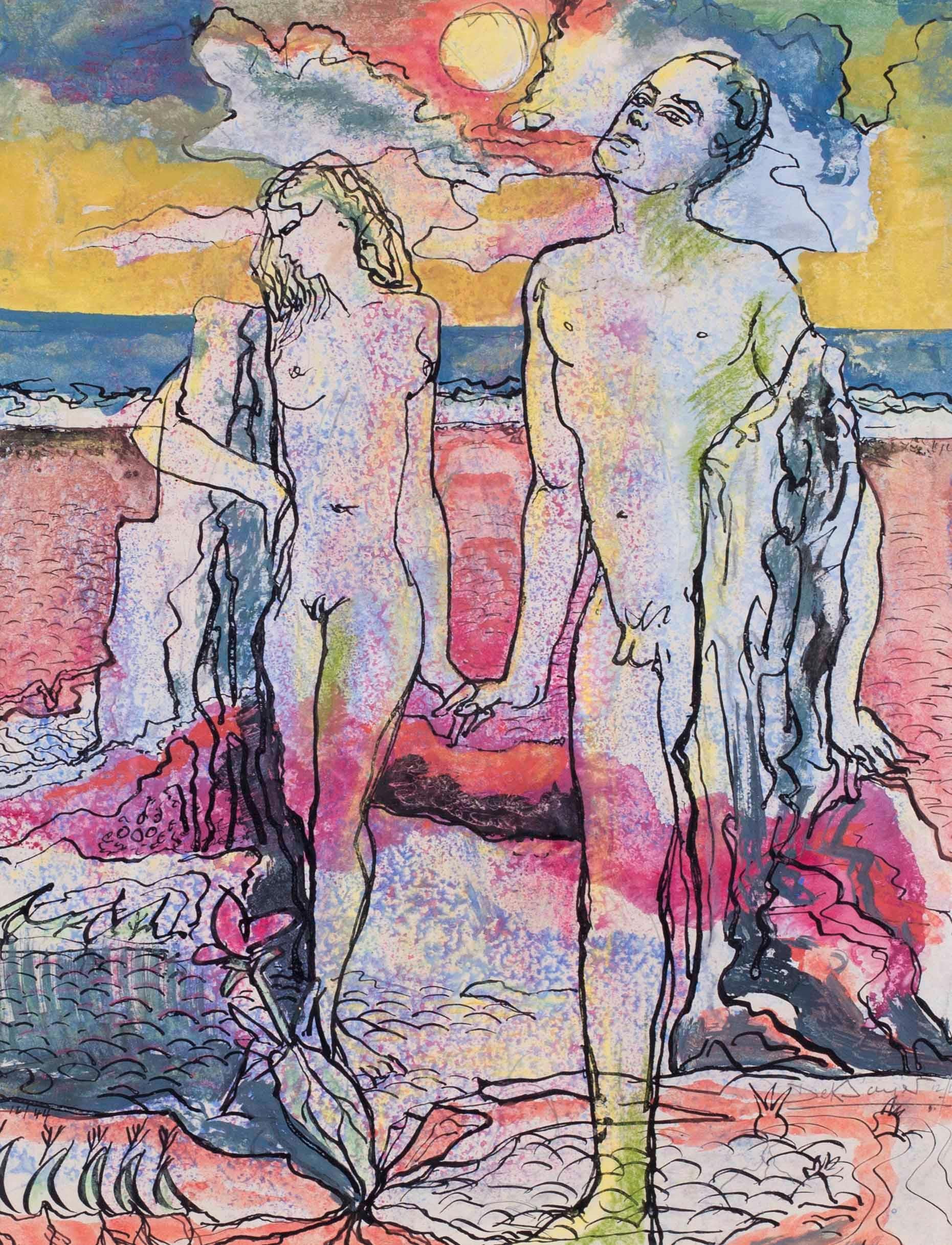 British 20th Century watercolour on paper 'Adam and Eve' - Art by Derrick Latimer Sayer 