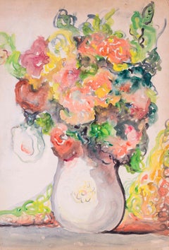 British Mid 20th Century watercolour on board still life painting of flowers