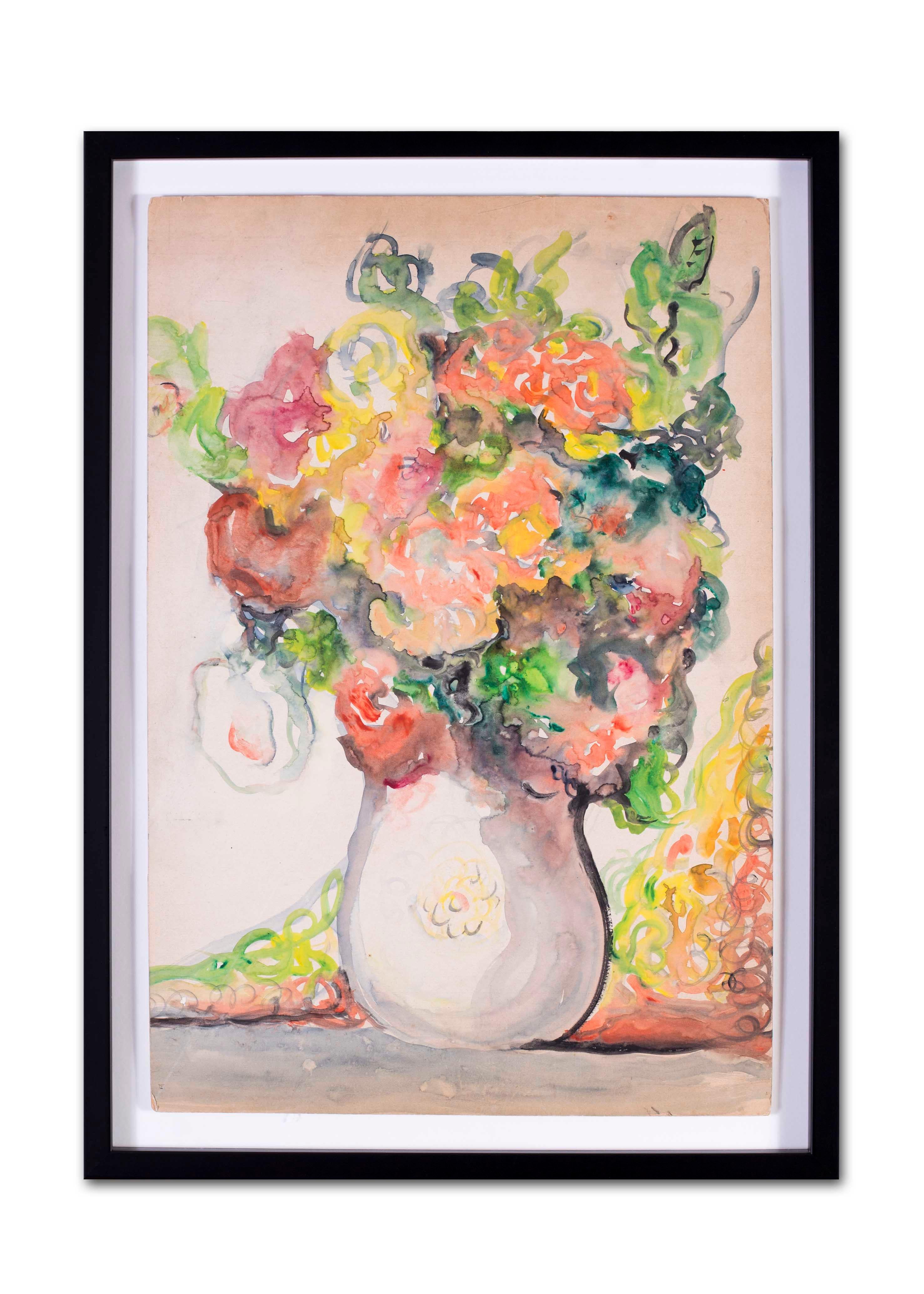 Derrick Latimer Sayer (British, 1917 – 1992)
A vase of summer blooms
Watercolour on board
24.3/4 x 16.3/4 in. (60.3 x 42.5 cm.)
Sayer studied at the Chelsea School Art under Henry Moore and Graham Sutherland.  He spent time in Ben Nicholson’s studio
