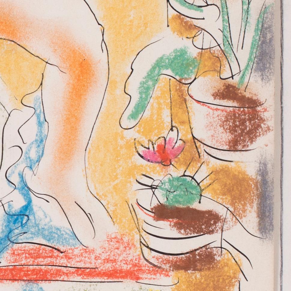 British Mid 20th Century ink and pastel on paper drawing of a bather, nude - Expressionist Art by Derrick Latimer Sayer