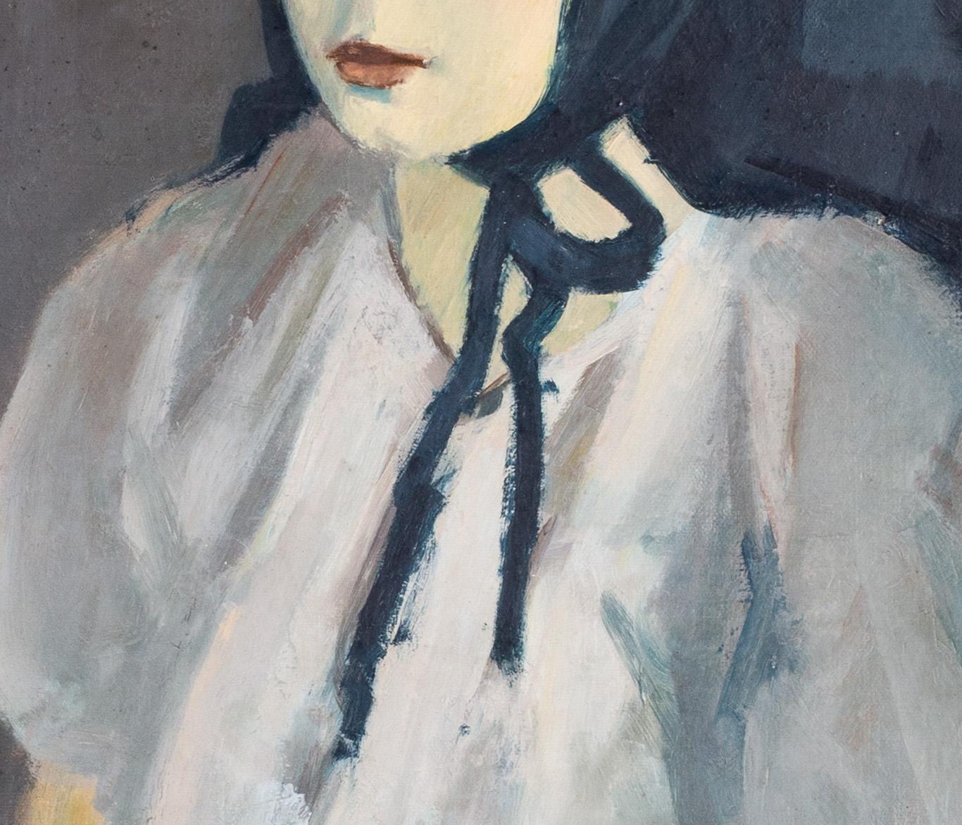 Post Impressionist portrait of Anne Marie by Belgian artist Van Overstraeten - Post-Impressionist Painting by War Van Overstraeten