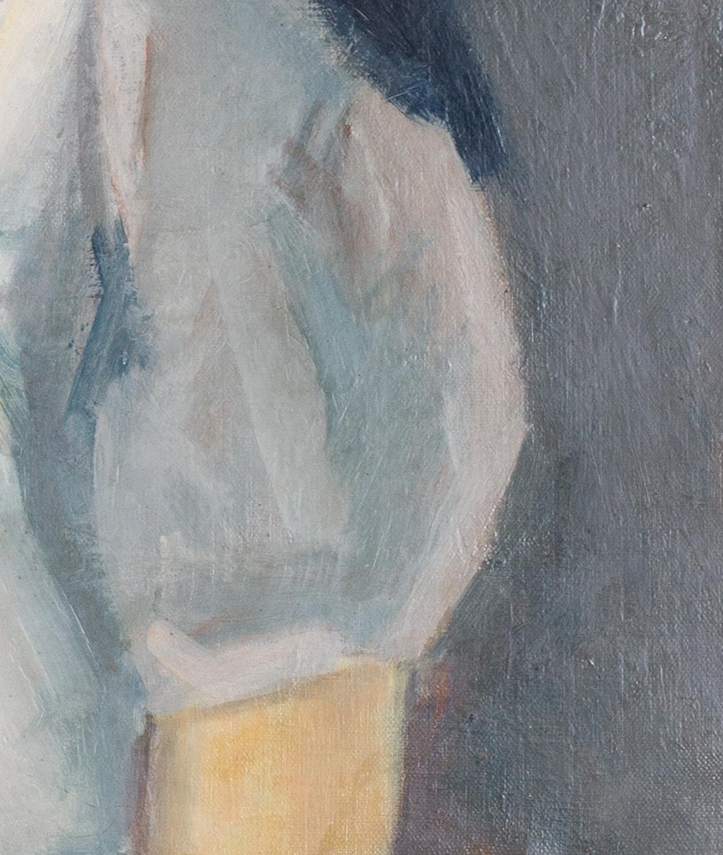 Post Impressionist portrait of Anne Marie by Belgian artist Van Overstraeten - Gray Portrait Painting by War Van Overstraeten