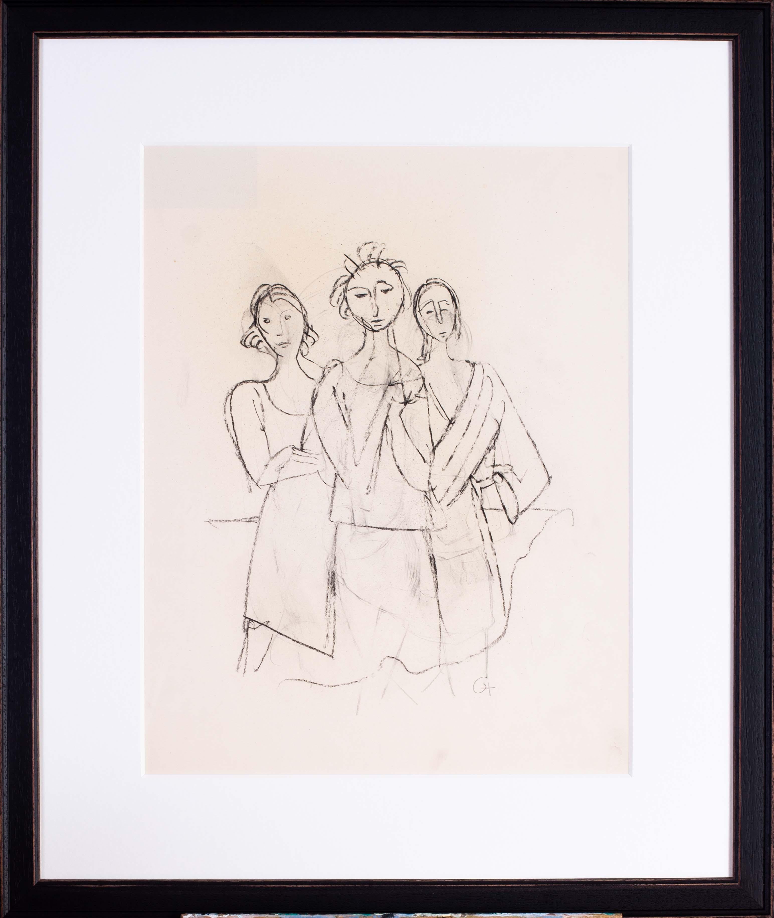 German Expressionist figurative drawing by Carl Hofer 'Sisters'