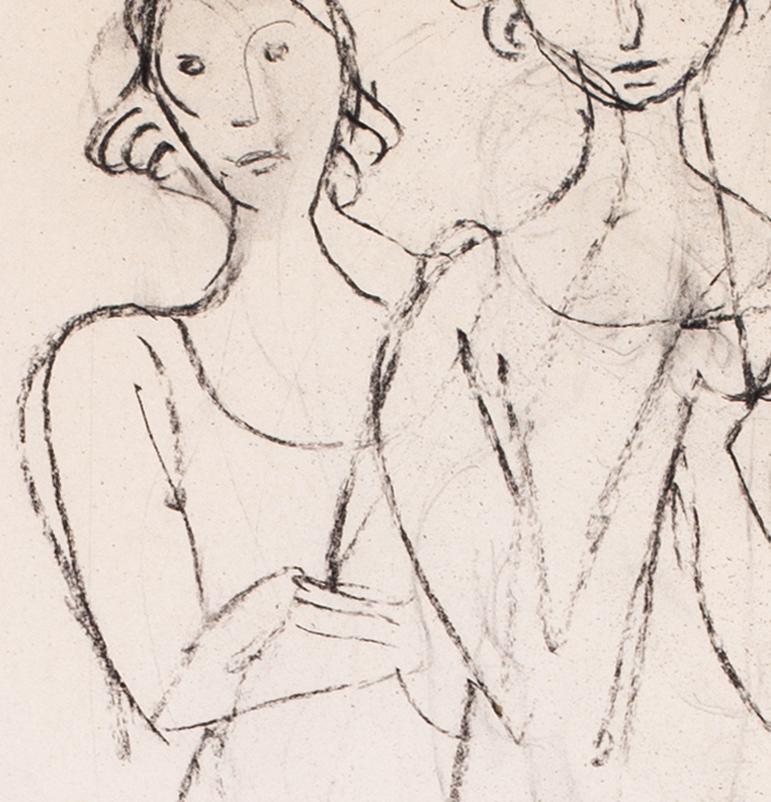 German Expressionist figurative drawing by Carl Hofer 'Sisters' For Sale 2