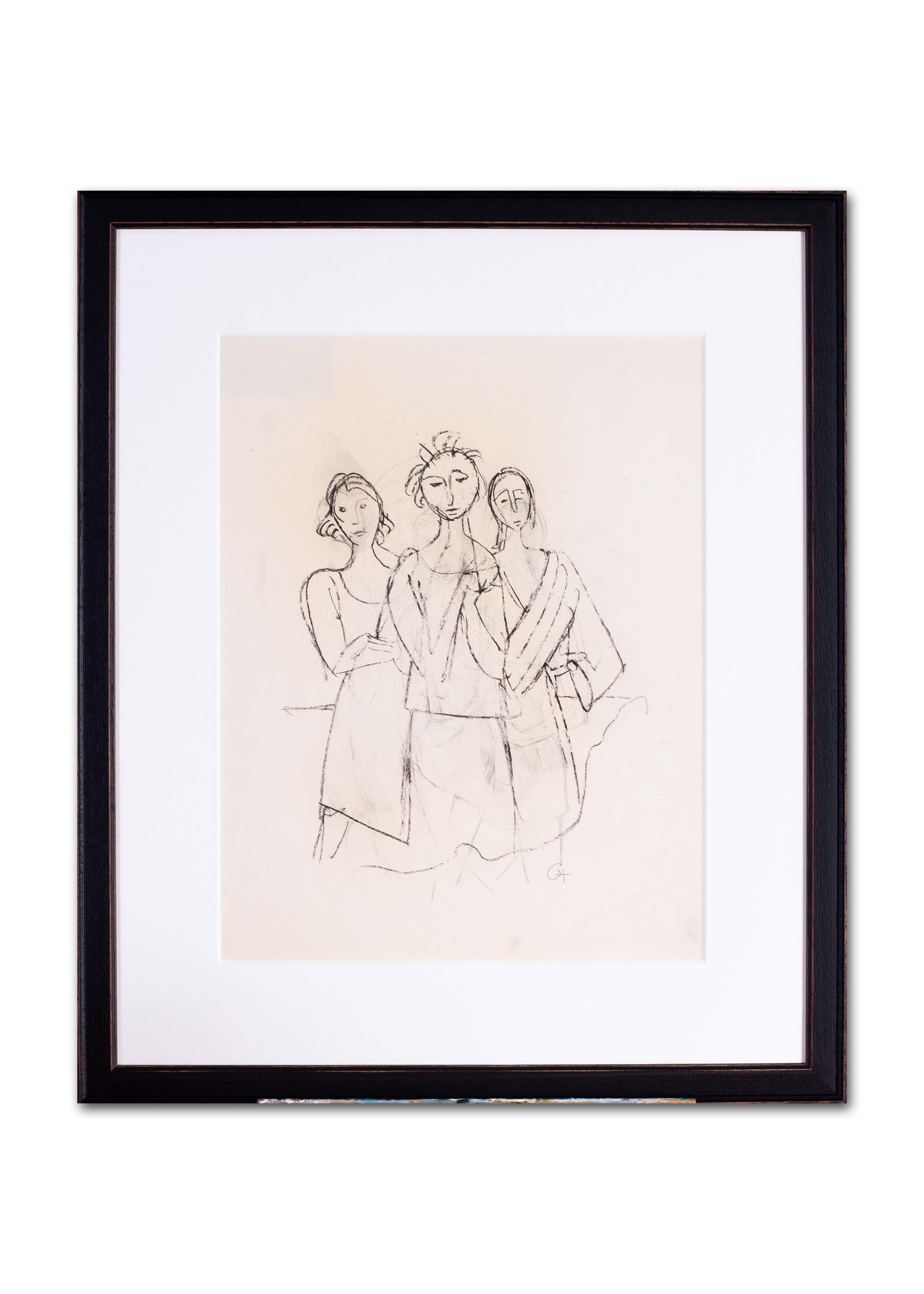 German Expressionist figurative drawing by Carl Hofer 'Sisters' For Sale 3