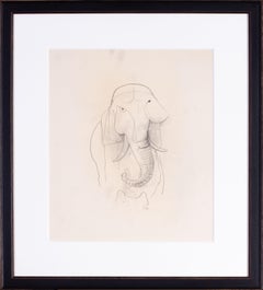 Vintage German expressionist drawing of a Bull Elephant by Carl Hofer