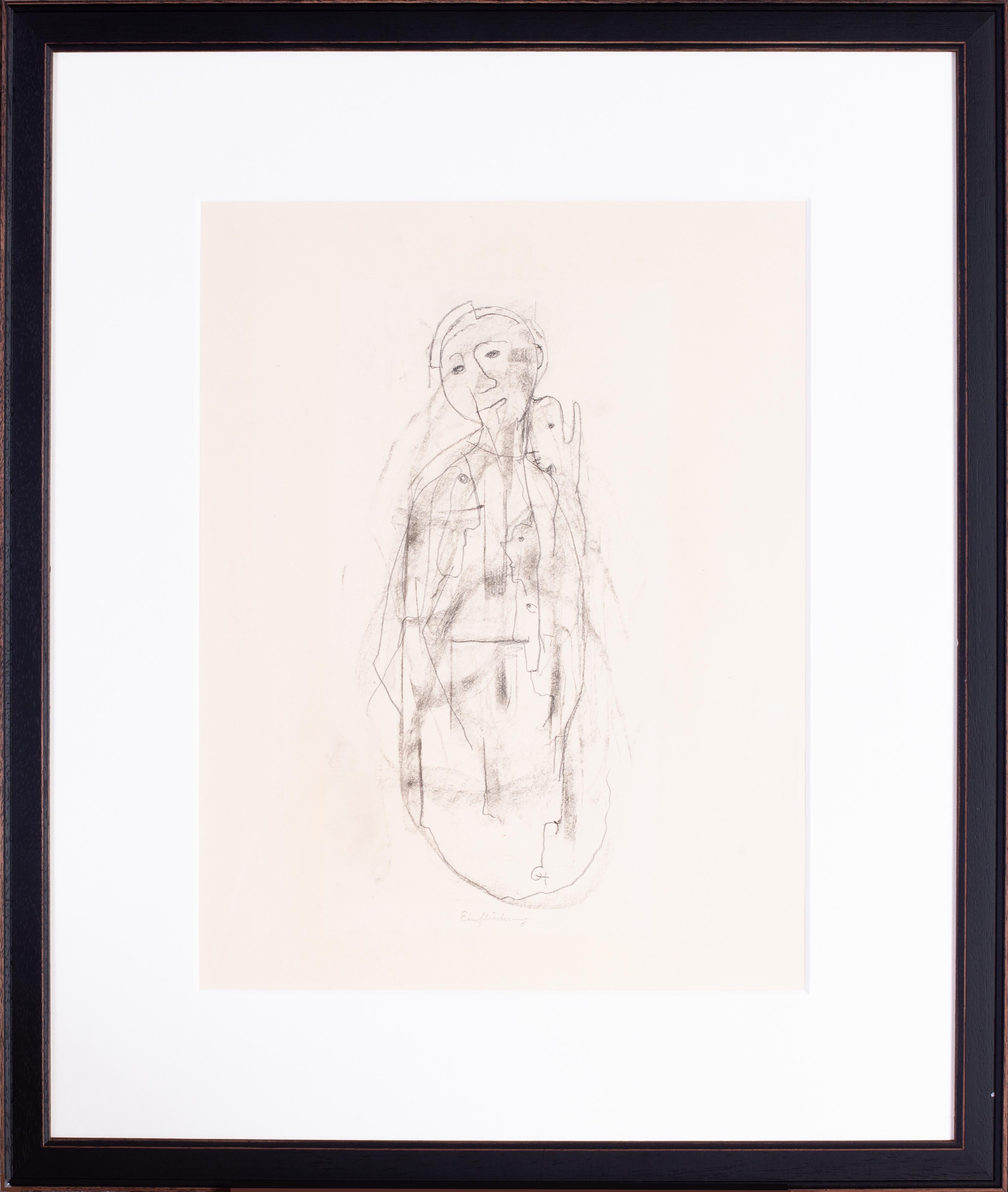 Disegno espressionista tedesco di Carl Hofer "Sussurro".