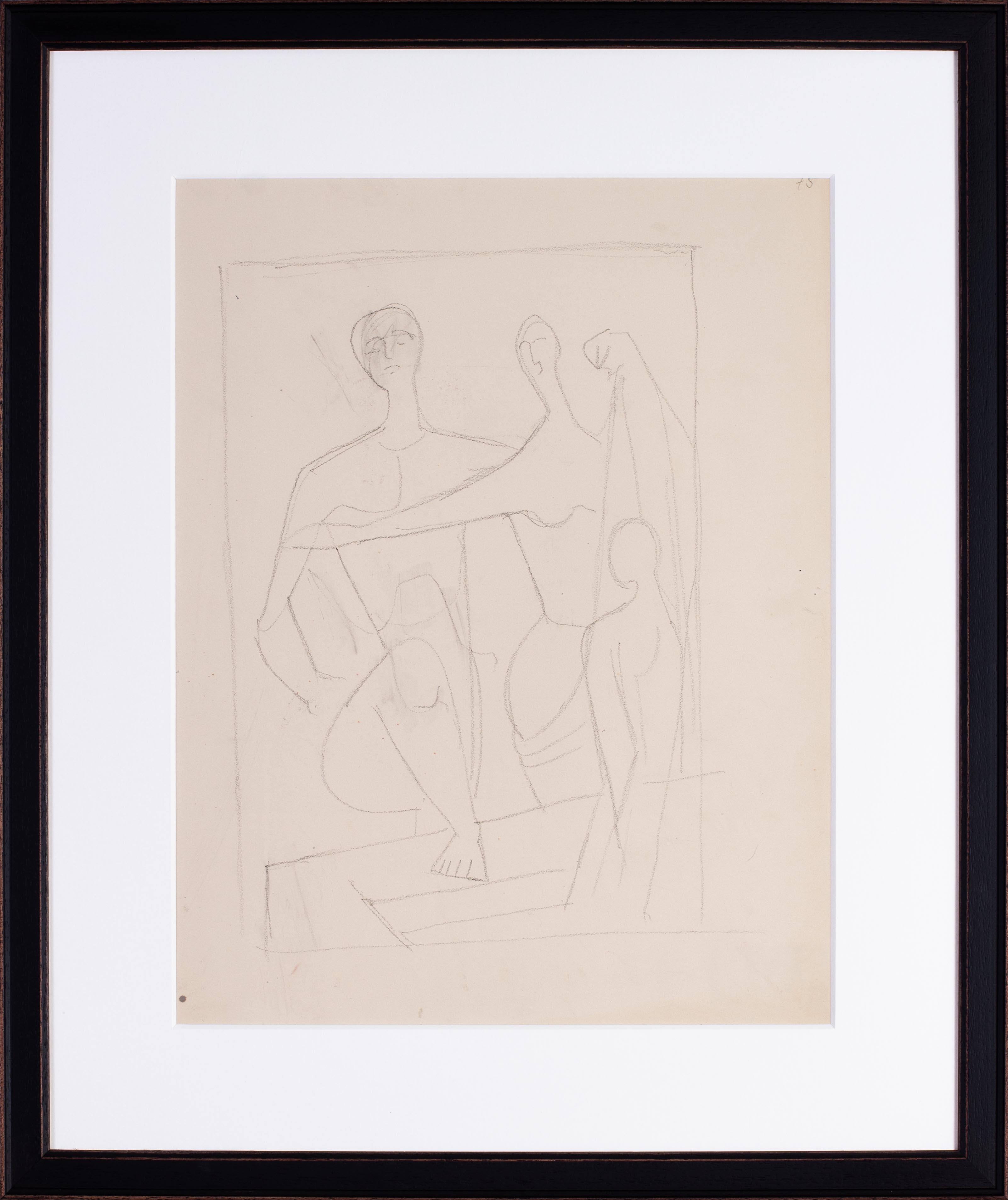 German expressionist drawing of bathers by Carl Hofer 'Die Badegasten'