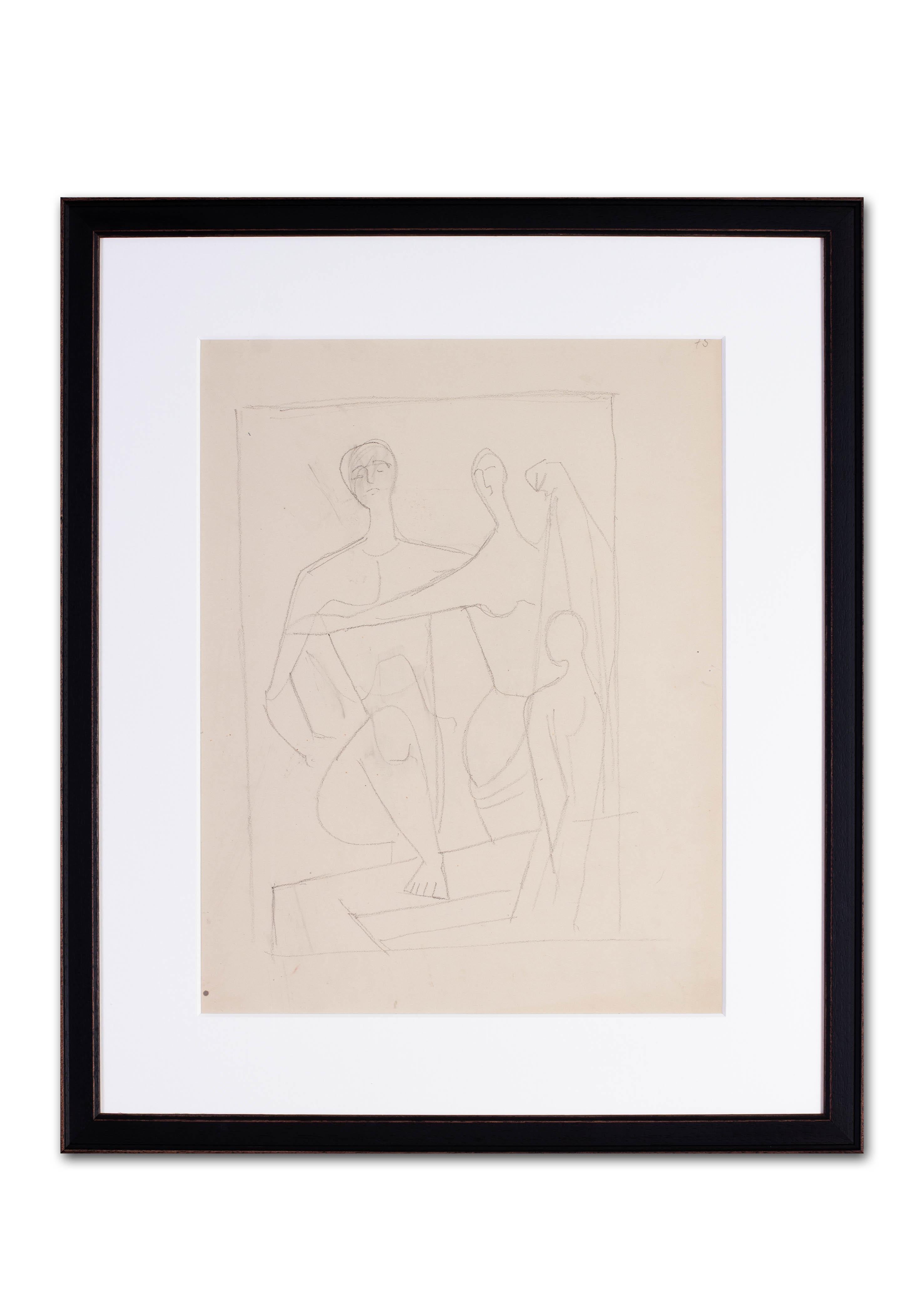 German expressionist drawing of bathers by Carl Hofer 'Die Badegasten' For Sale 4