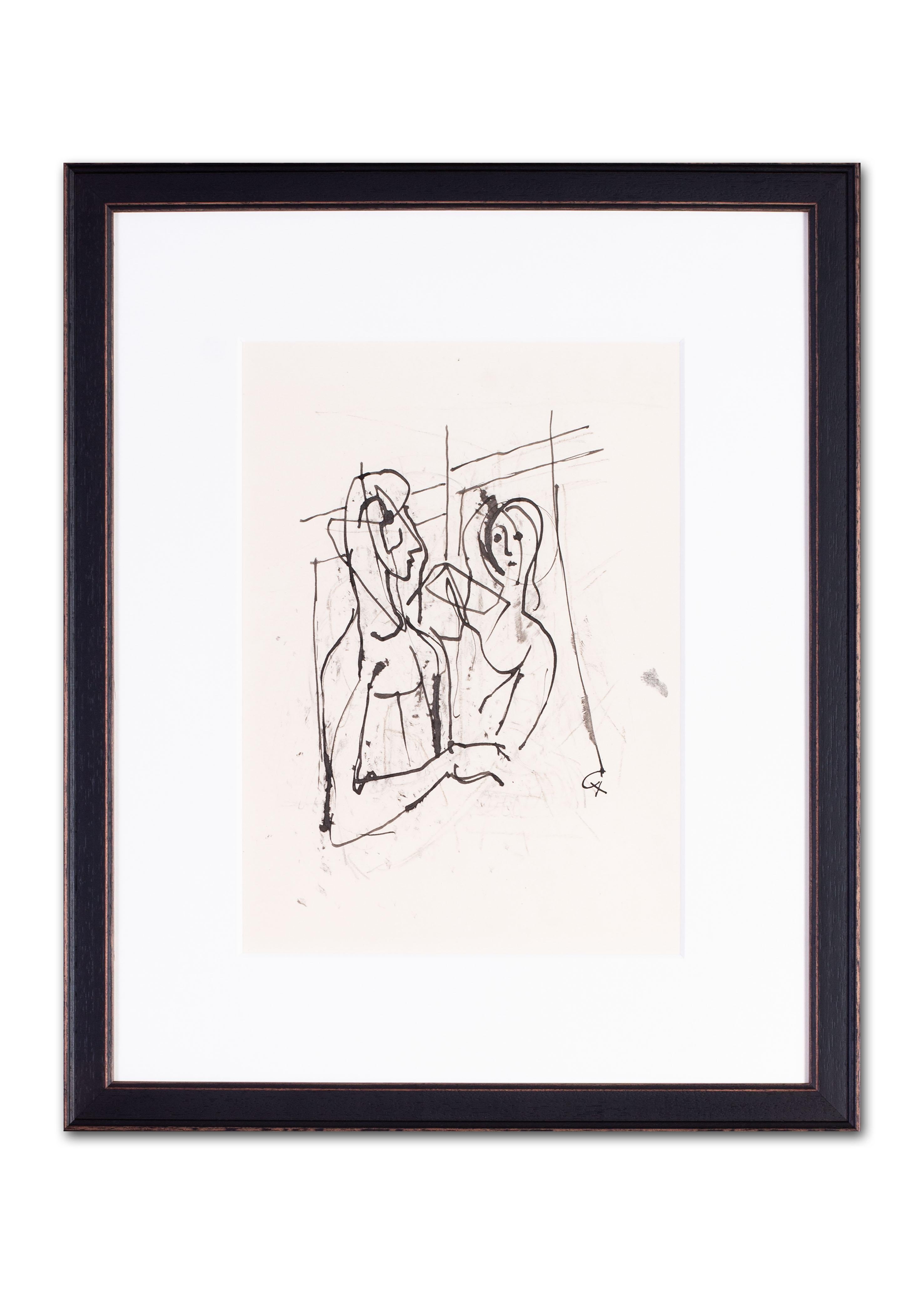 Dibujo expresionista alemán de Carl Hofer de amantes en venta 3