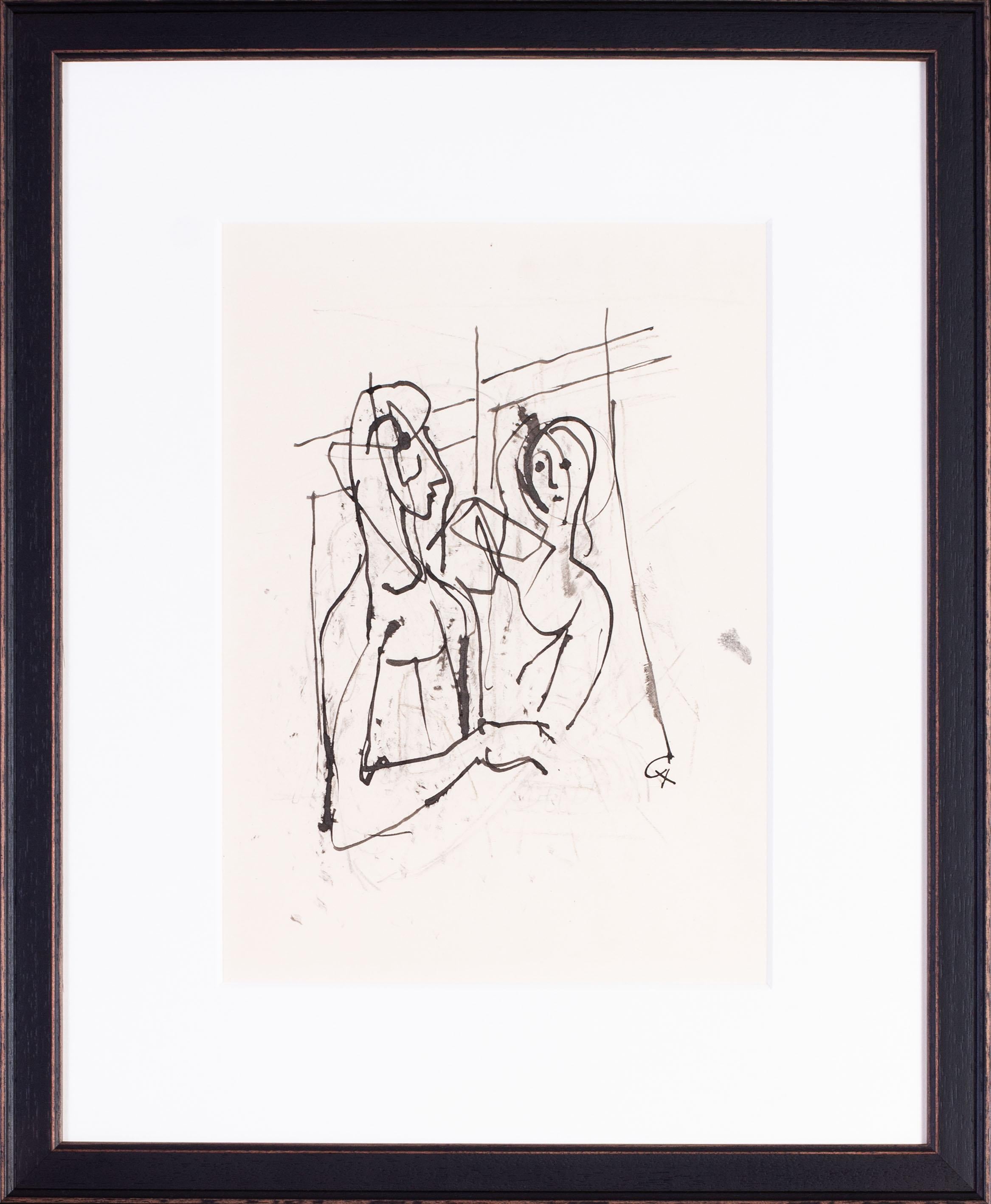 dessin expressionniste allemand de Carl Hofer représentant un couple d'amants
