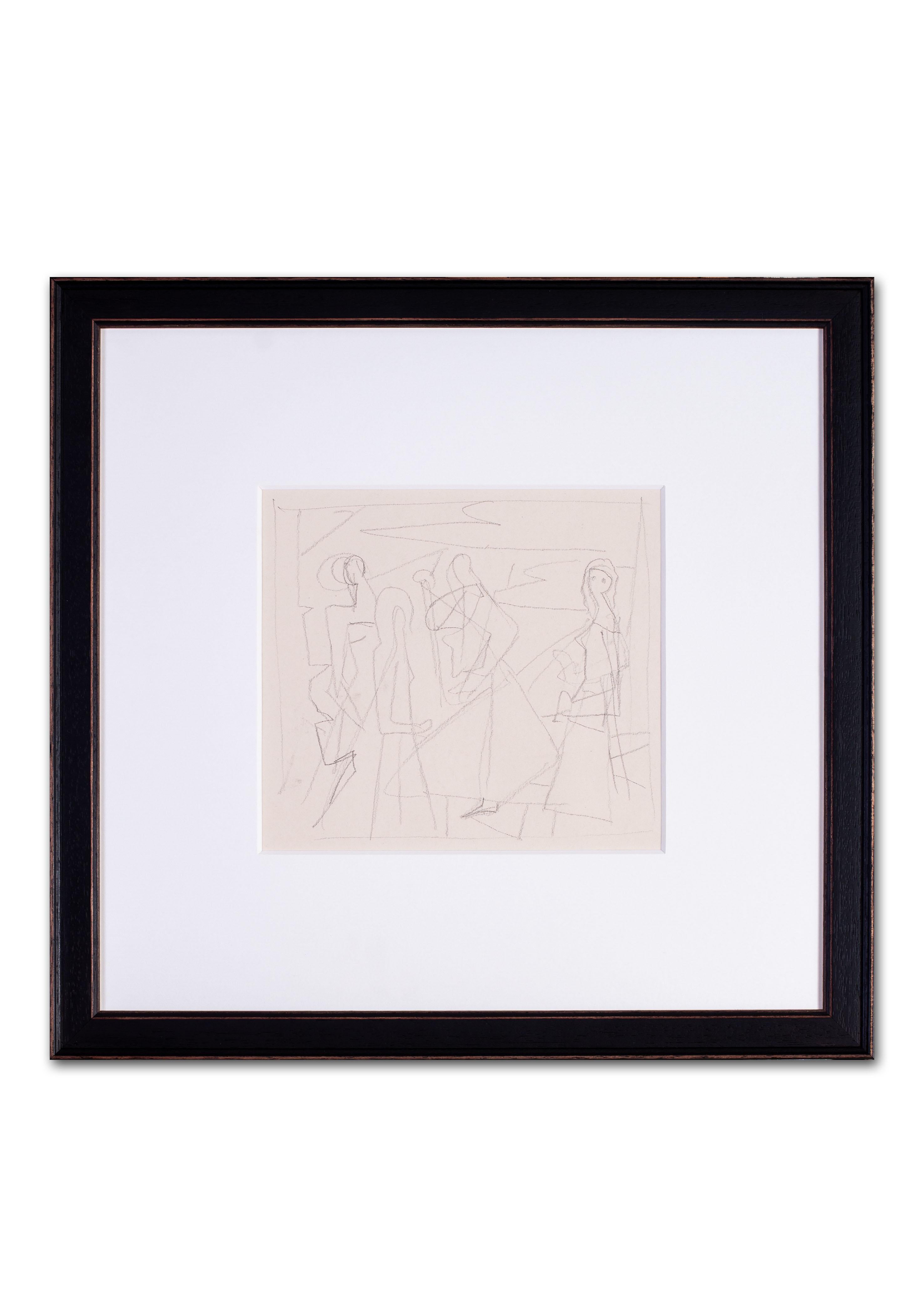 German Expressionist drawing of abstracted figures by Carl Hofer For Sale 3