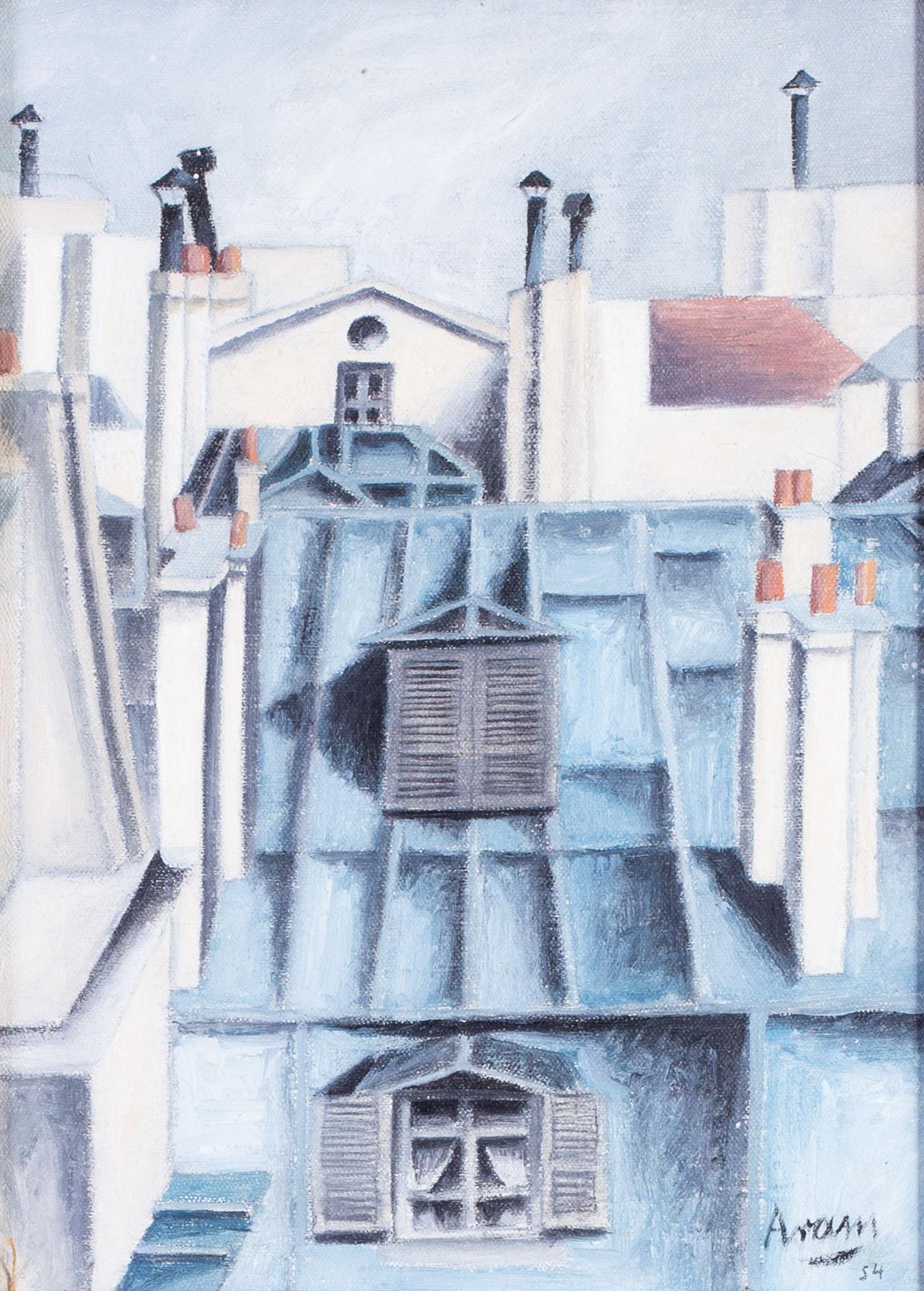 Mid 20th Century oil painting of the rooftops of Paris by Austrian painter Aram - Painting by Michael Aram Gottlieb 