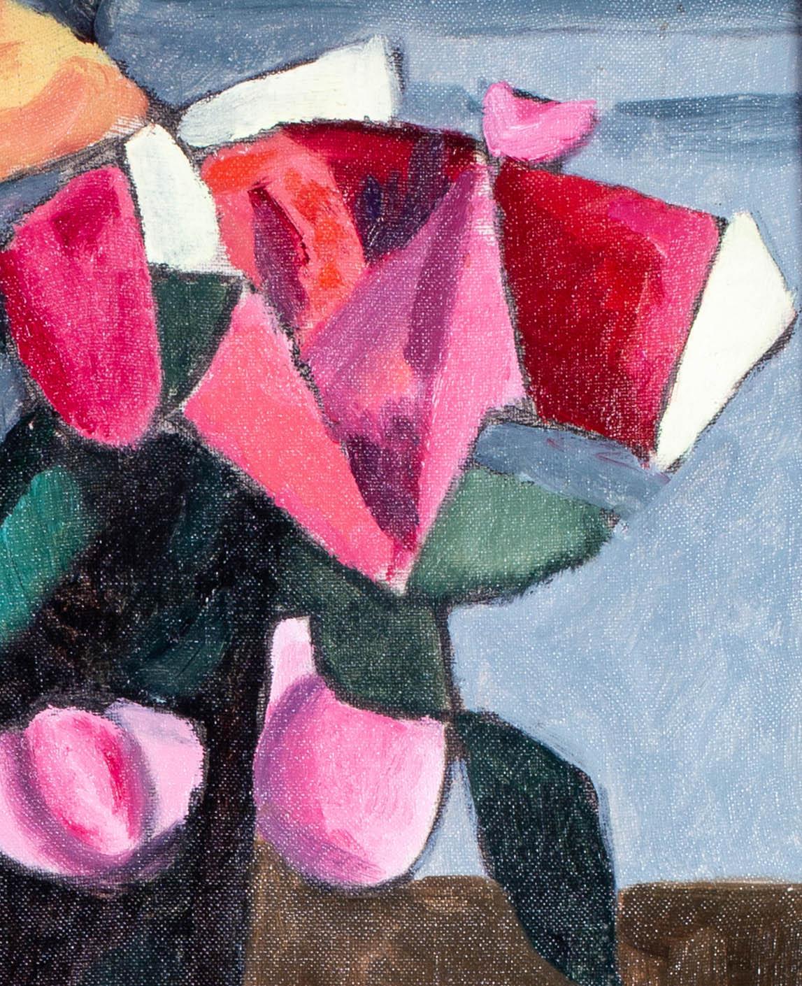 French 20th Century Cubist oil painting of a Vase of flowers by Duffour - Abstract Painting by Jacques Andre Duffour 