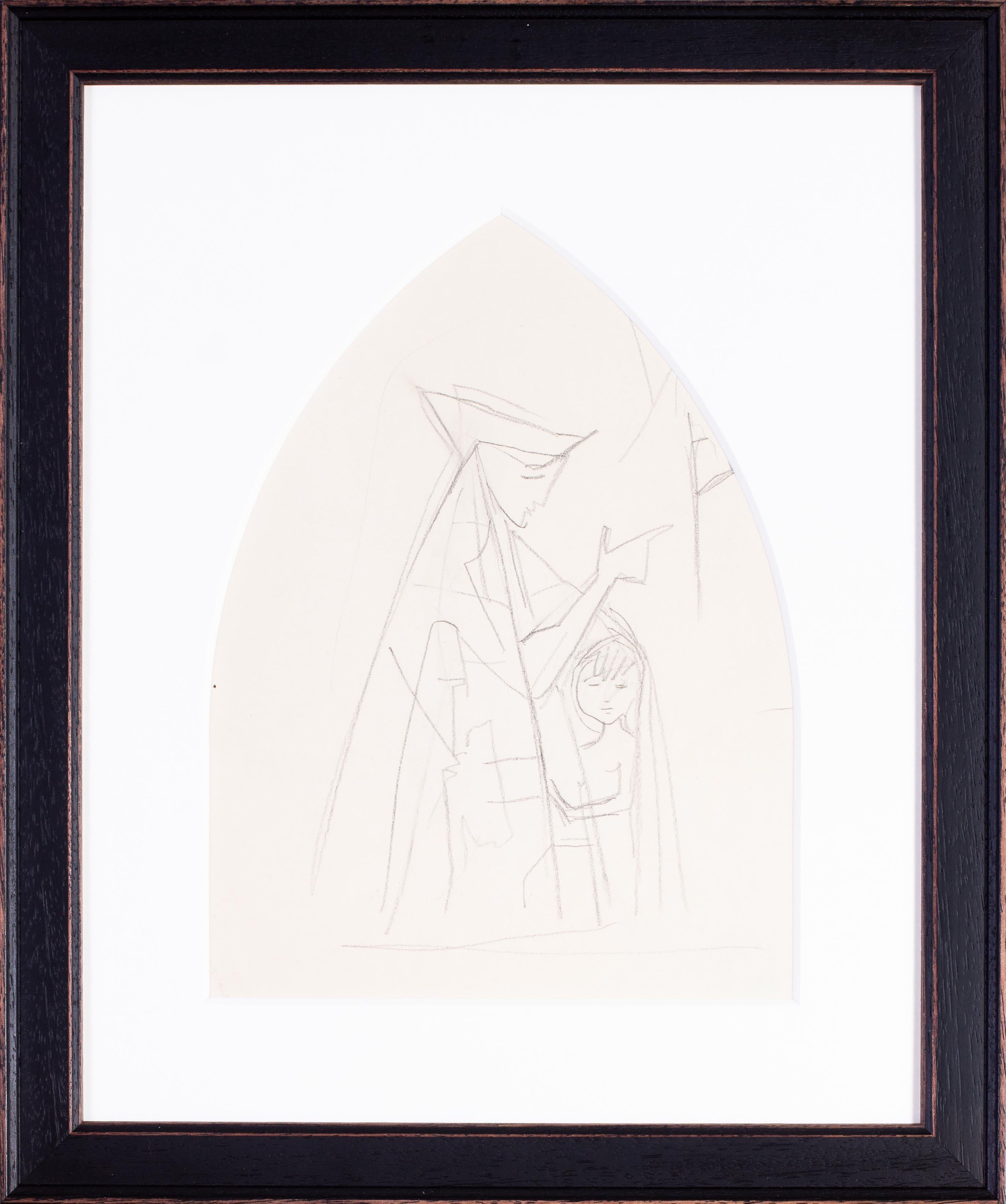 German Expressionist drawing by Carl Hofer of a mother and child